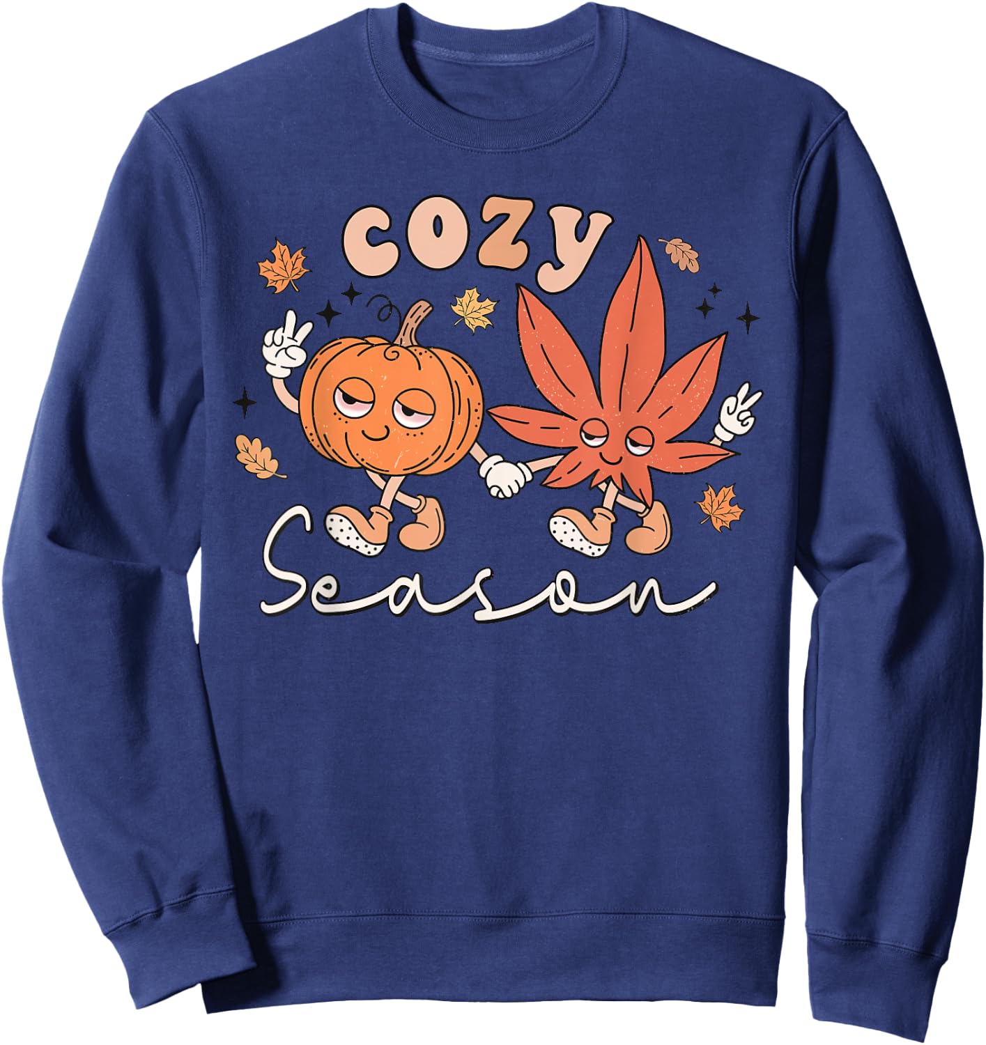 Cozy Season Pumpkin Weed Marijuana Happy Fall Thanksgiving Sweatshirt - Sweatshirt | Navy