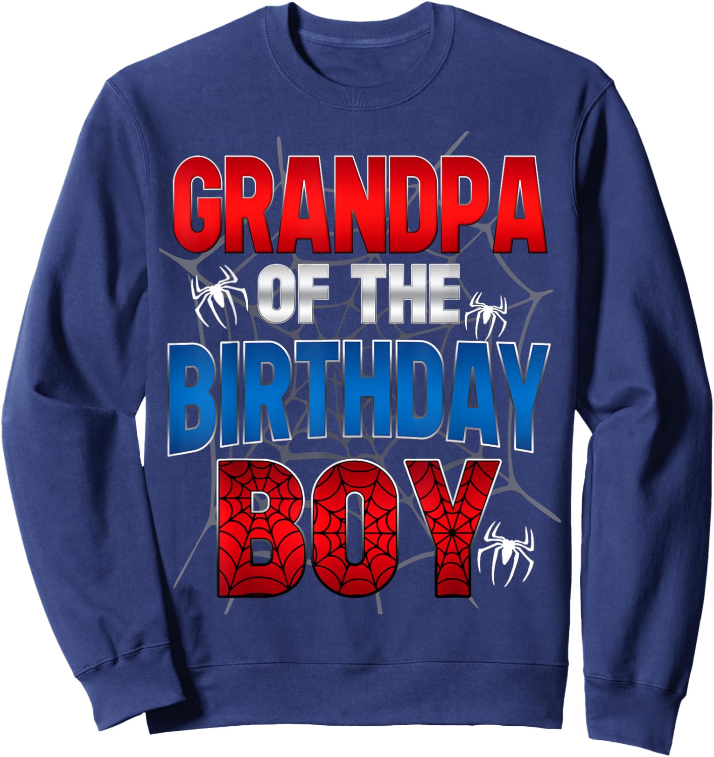 Grandpa Of The Birthday Boy Shirt Matching Family Spider Web Sweatshirt - Sweatshirt | Navy