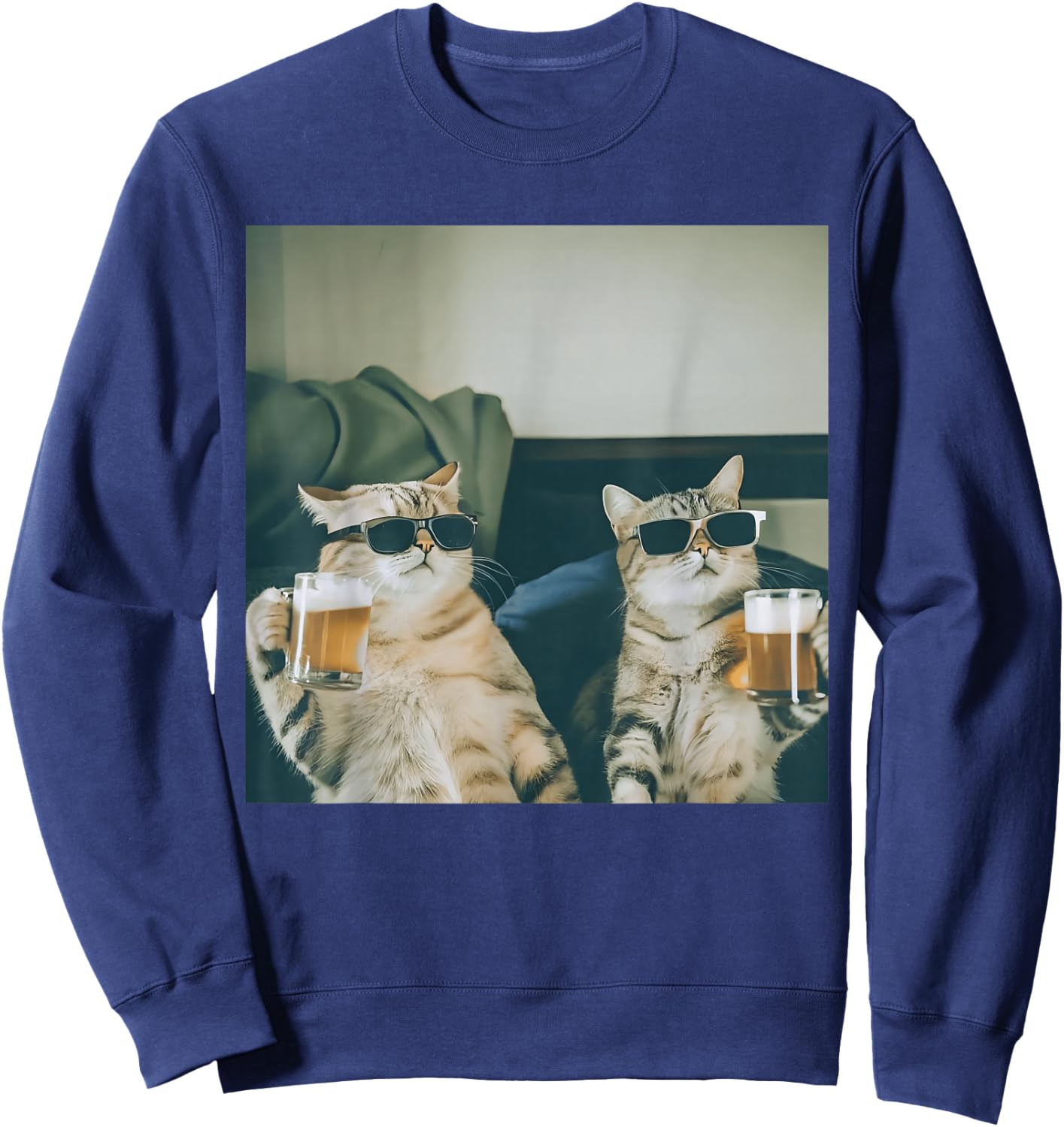 Retro Bier Katzen Foto Lustig Alkohol gekühlt Katze Party Lustig Sweatshirt - Sweatshirt | Navy