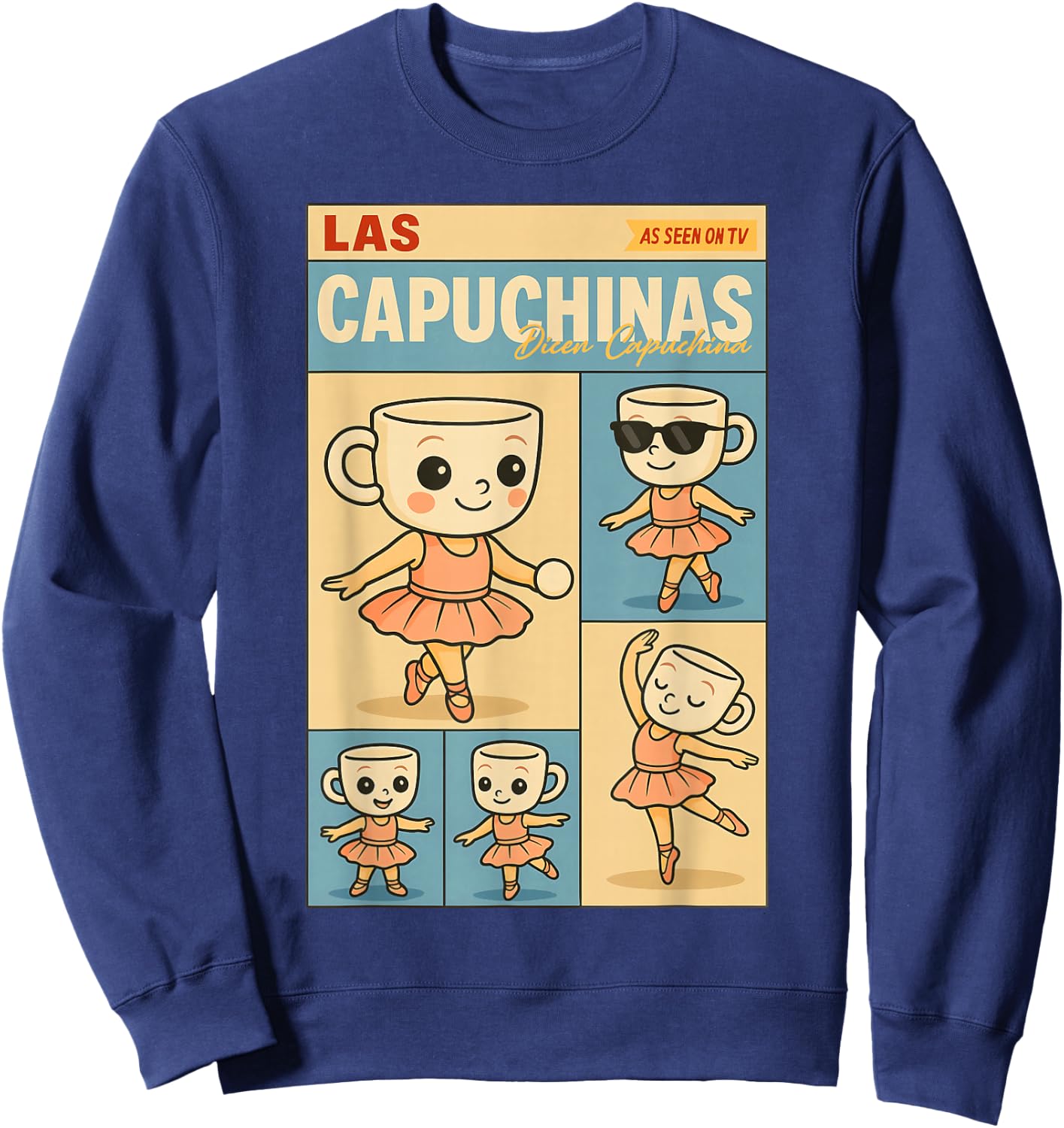 Ballerines Capuchinas Retro Brainrot Cute Kid AI Coffee Cup Sweatshirt - Sweatshirt | Navy