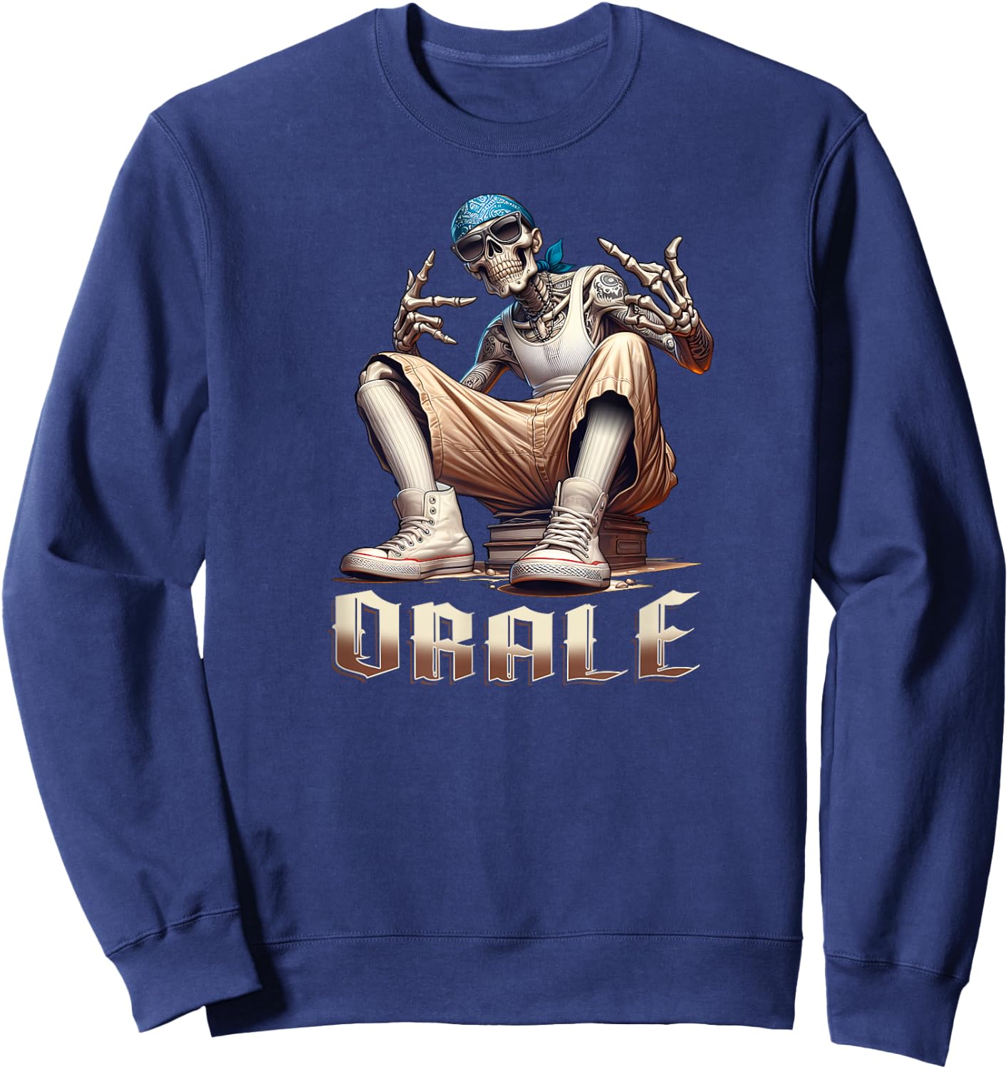 ORALE Chicano Art Cholo Chola Homie Mexican Skeleton Sweatshirt - Sweatshirt | Navy