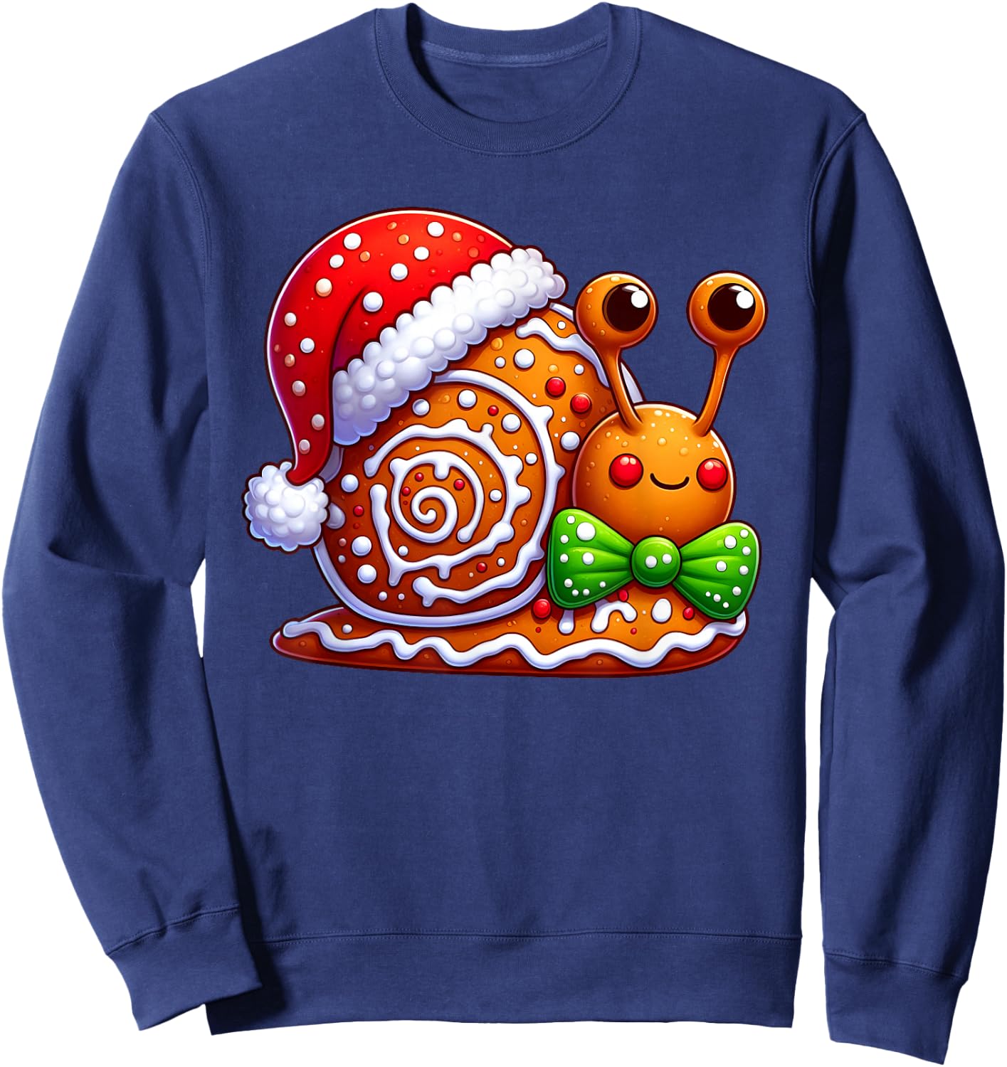 Funny Gingerbread Man Snail Christmas Kids Sweatshirt - Sweatshirt | Navy