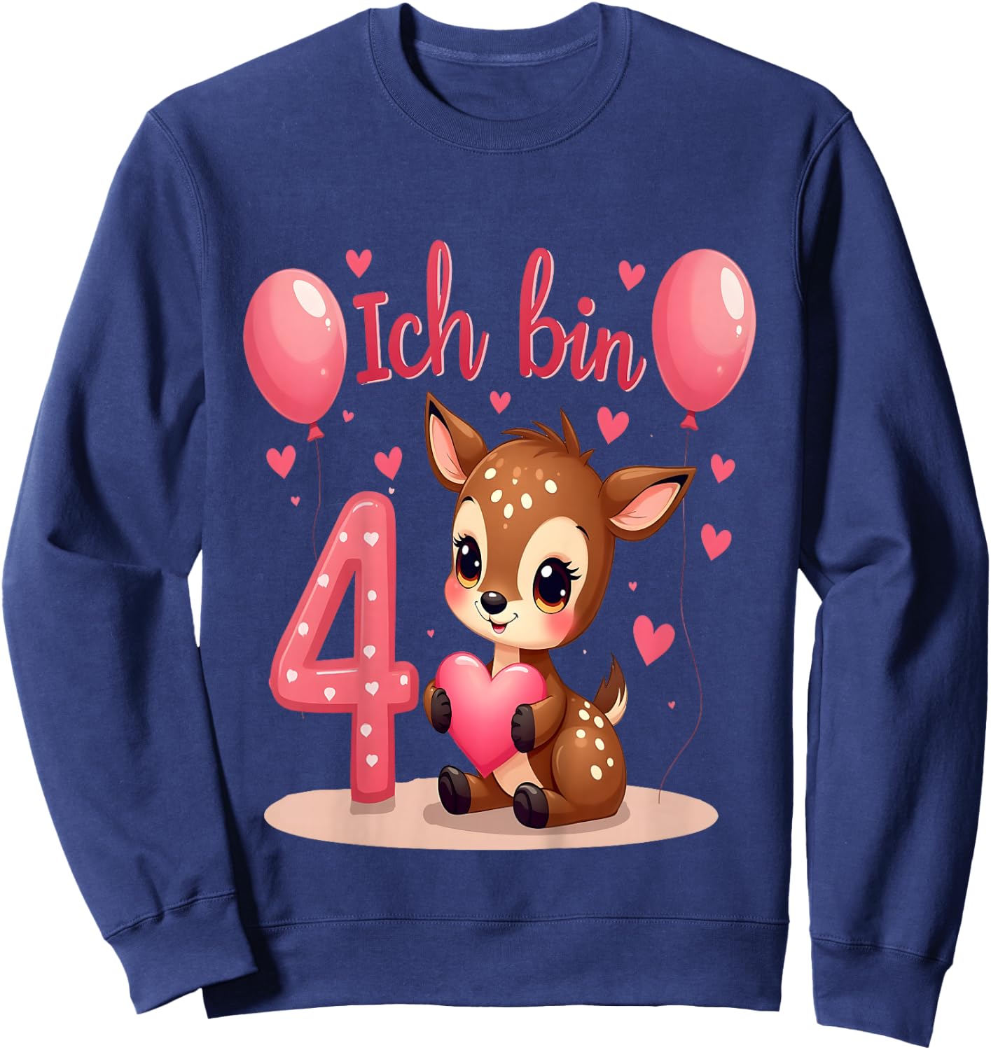 Children's Cute Deer I Am 4 Children's Birthday 4th Birthday Girl , black Sweatshirt - Sweatshirt | Navy