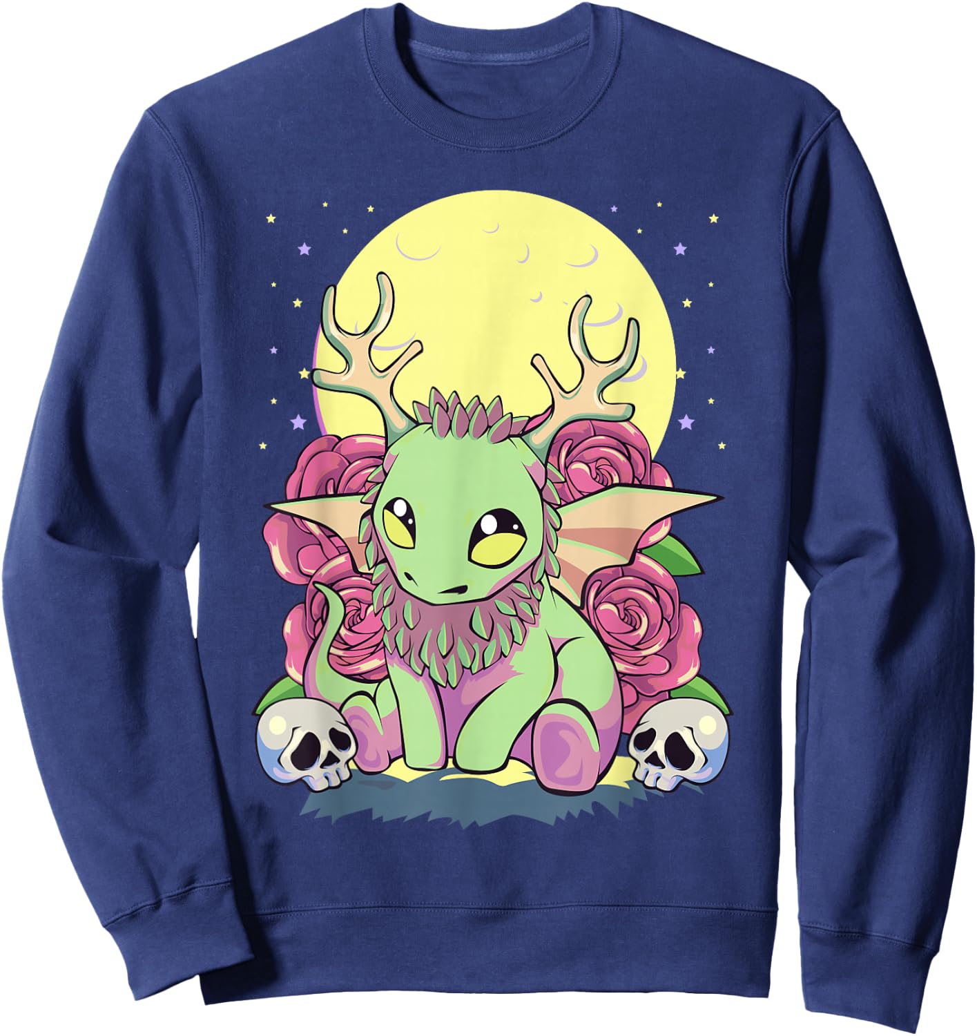 Pastel Goth Kawaii Occult Jackalope Cryptid Dragon Roses Sweatshirt - Sweatshirt | Navy
