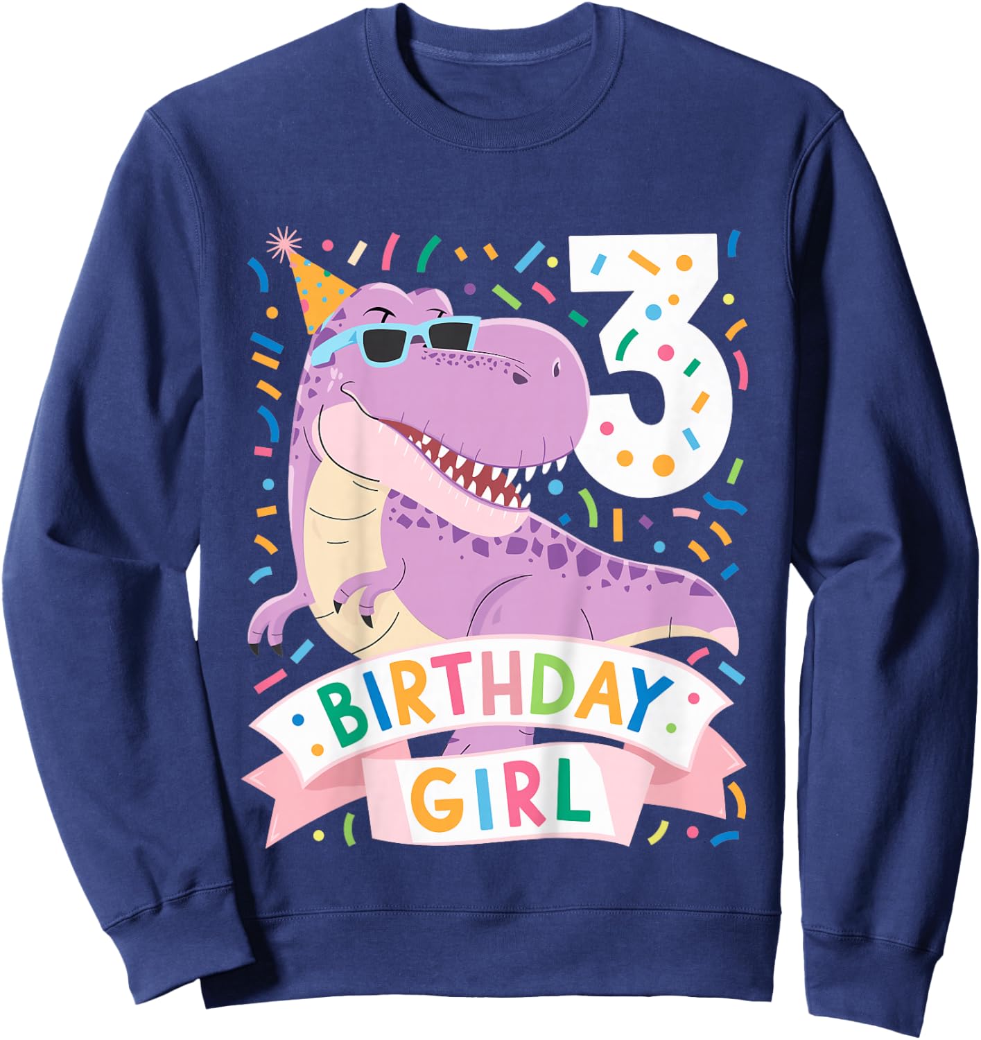 Kids 3 Year Old T Rex Dinosaur 3nd Birthday Girl Sweatshirt - Sweatshirt | Navy