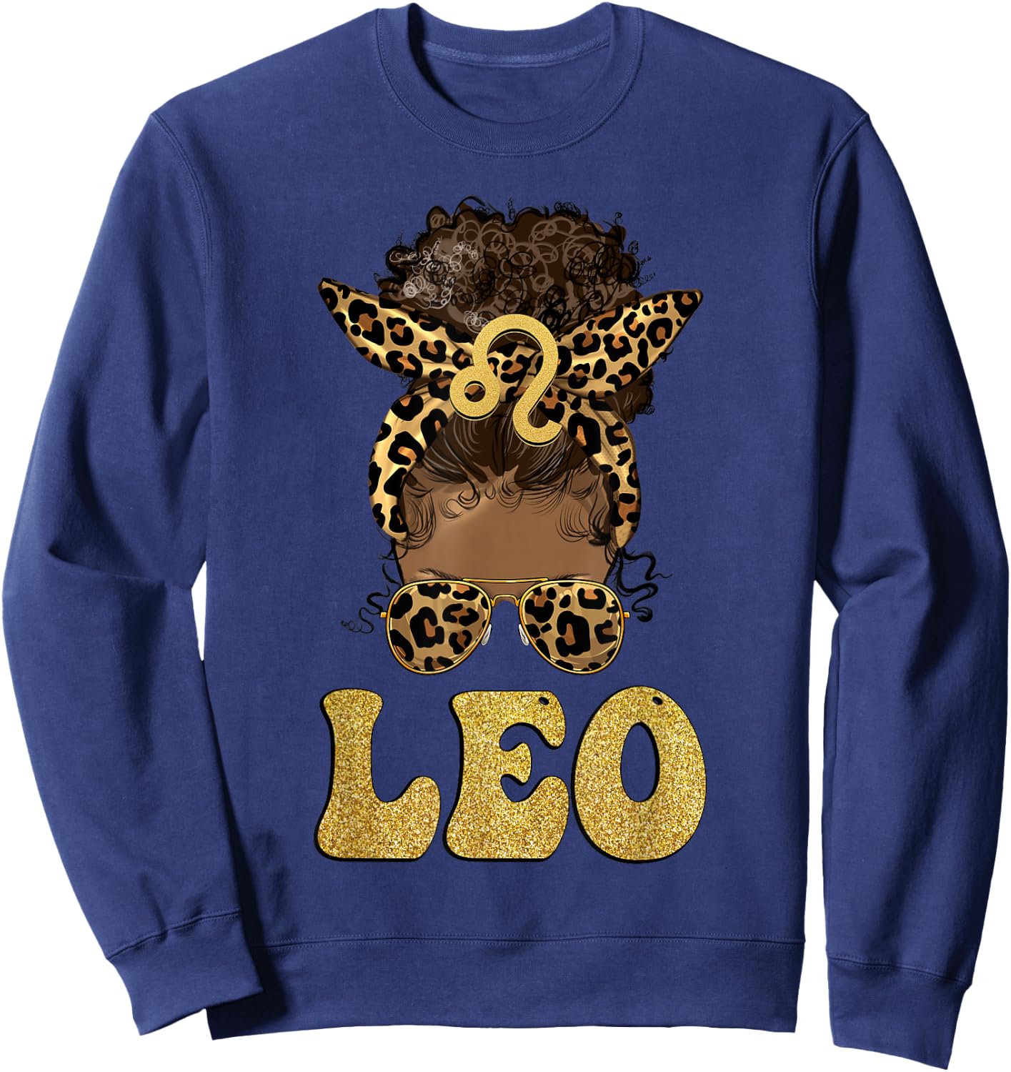 Leo Girl Afro Messy Bun African American women Sweatshirt - Sweatshirt | Navy