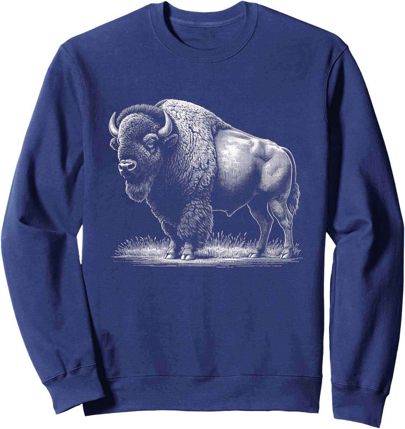 Vintage American Bison Buffalo Graphic Art Design Sweatshirt - Sweatshirt | Navy
