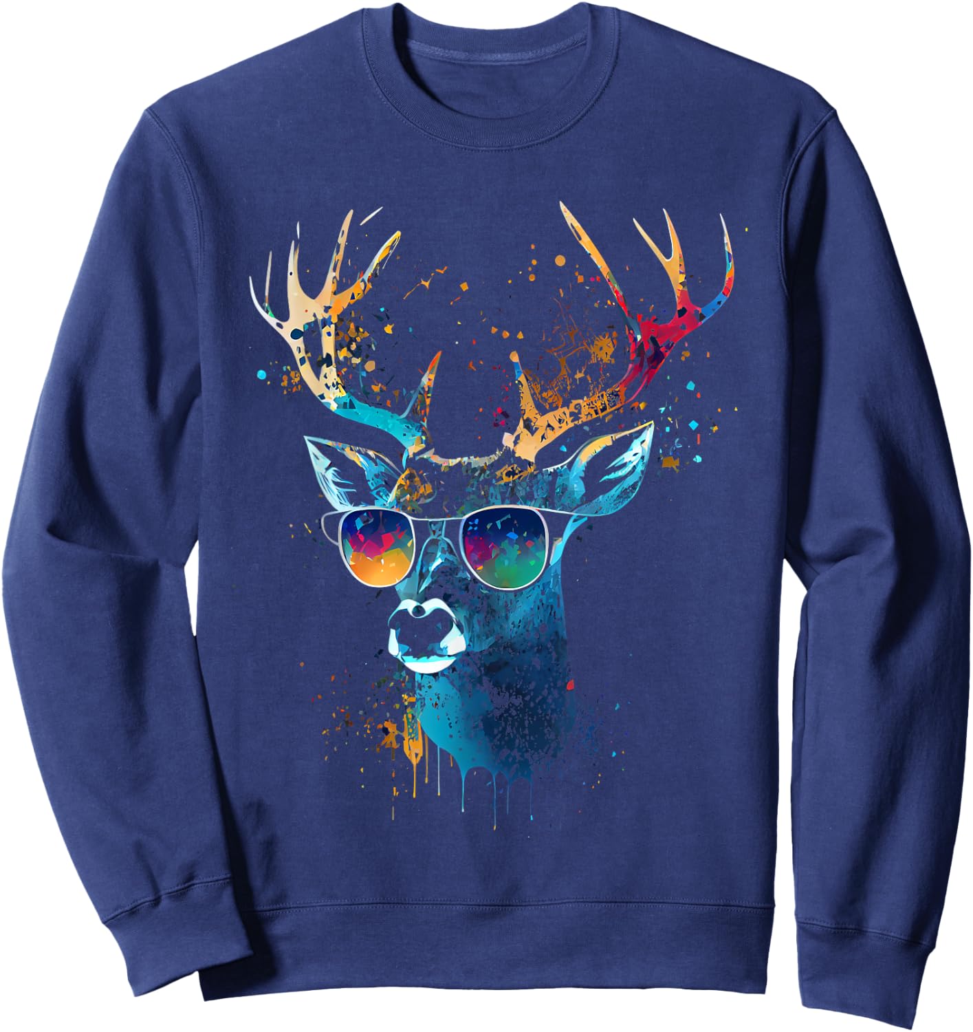 Deer Sunglasses Hunting Hunter Nature Fan Forest Hiking , black Sweatshirt - Sweatshirt | Navy