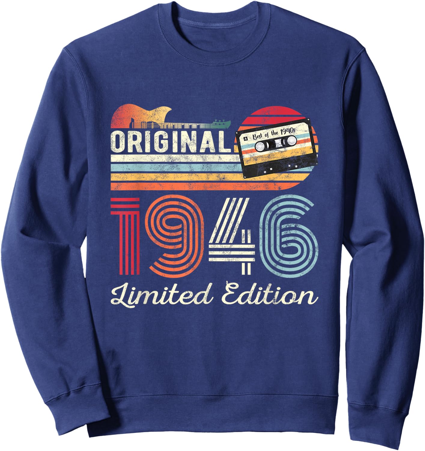 Original 1946 Geburtstag Gitarren Musiker Kassette Tape Sweatshirt - Sweatshirt | Navy