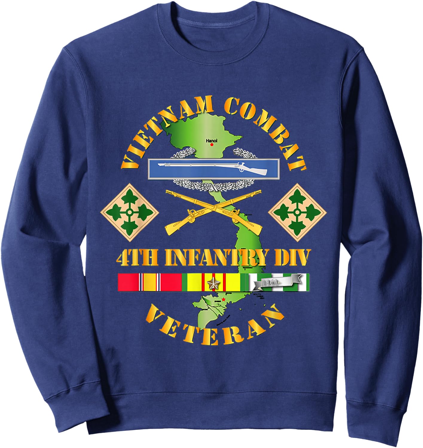 Vietnam Combat Infantry Veteran w 4th Inf Div SSI V1 Sweatshirt - Sweatshirt | Navy