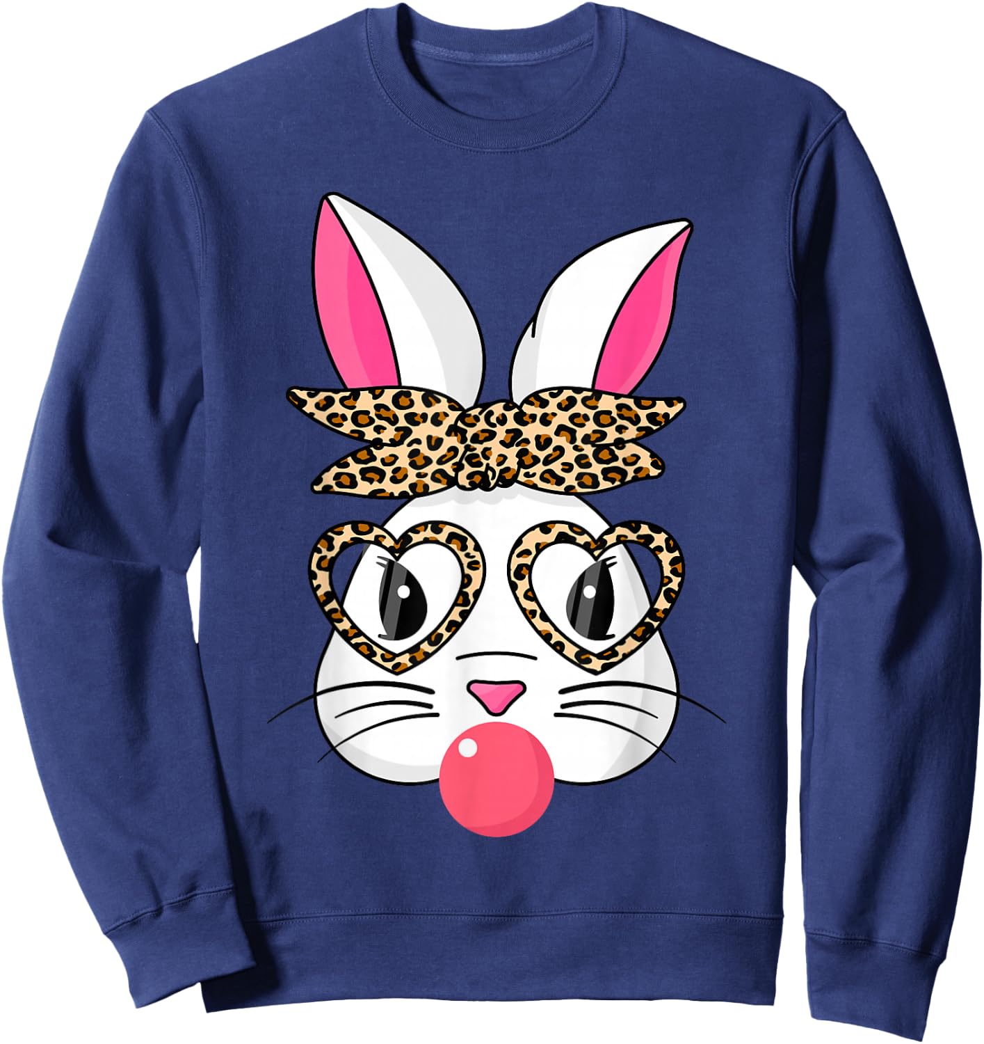 Cute Bunny With Leopard Bandana Heart Glasses Easter Day Sweatshirt - Sweatshirt | Navy