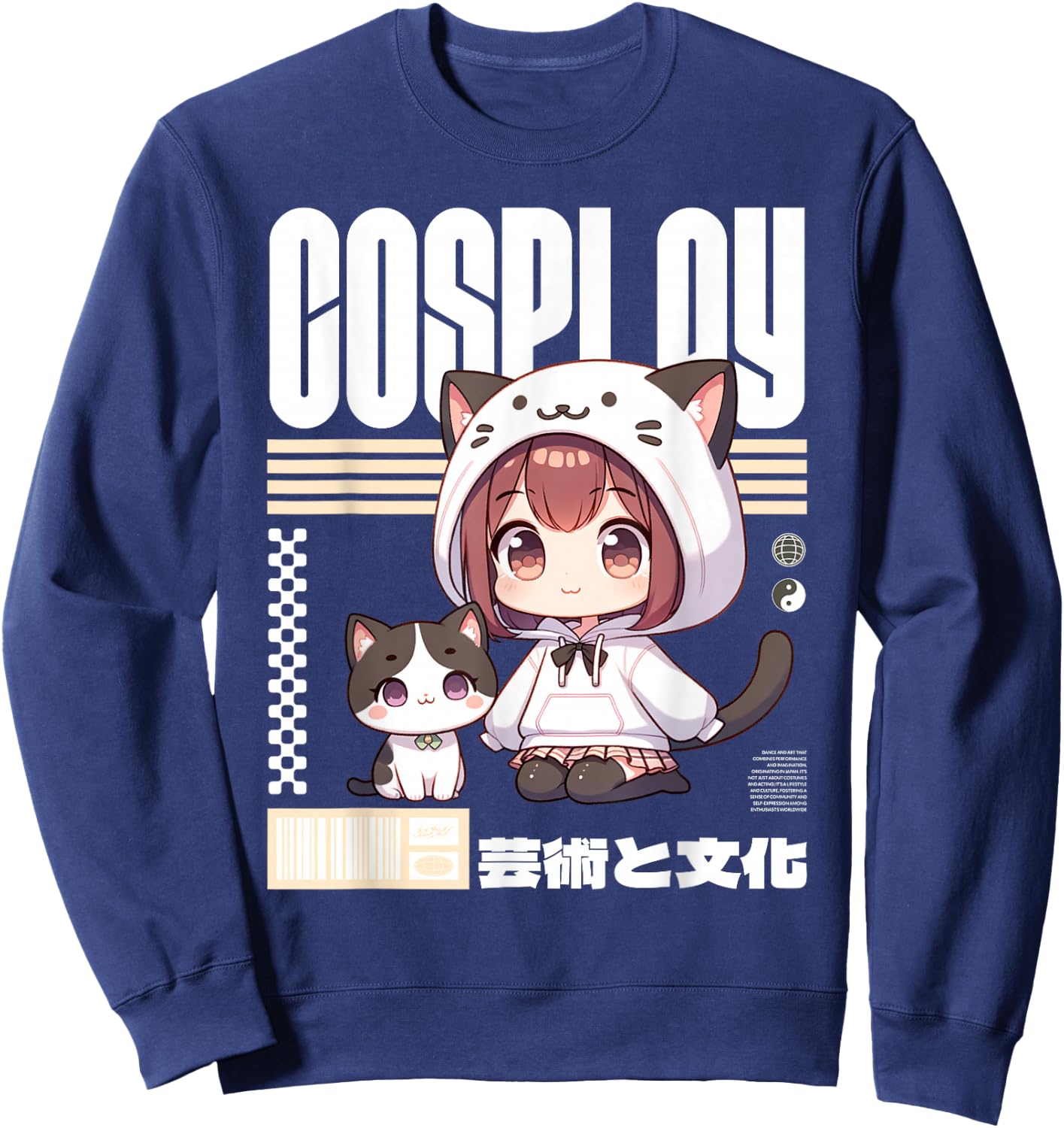 Japanese Manga Costume for Girl with Cat , Black, S Sweatshirt - Sweatshirt | Navy