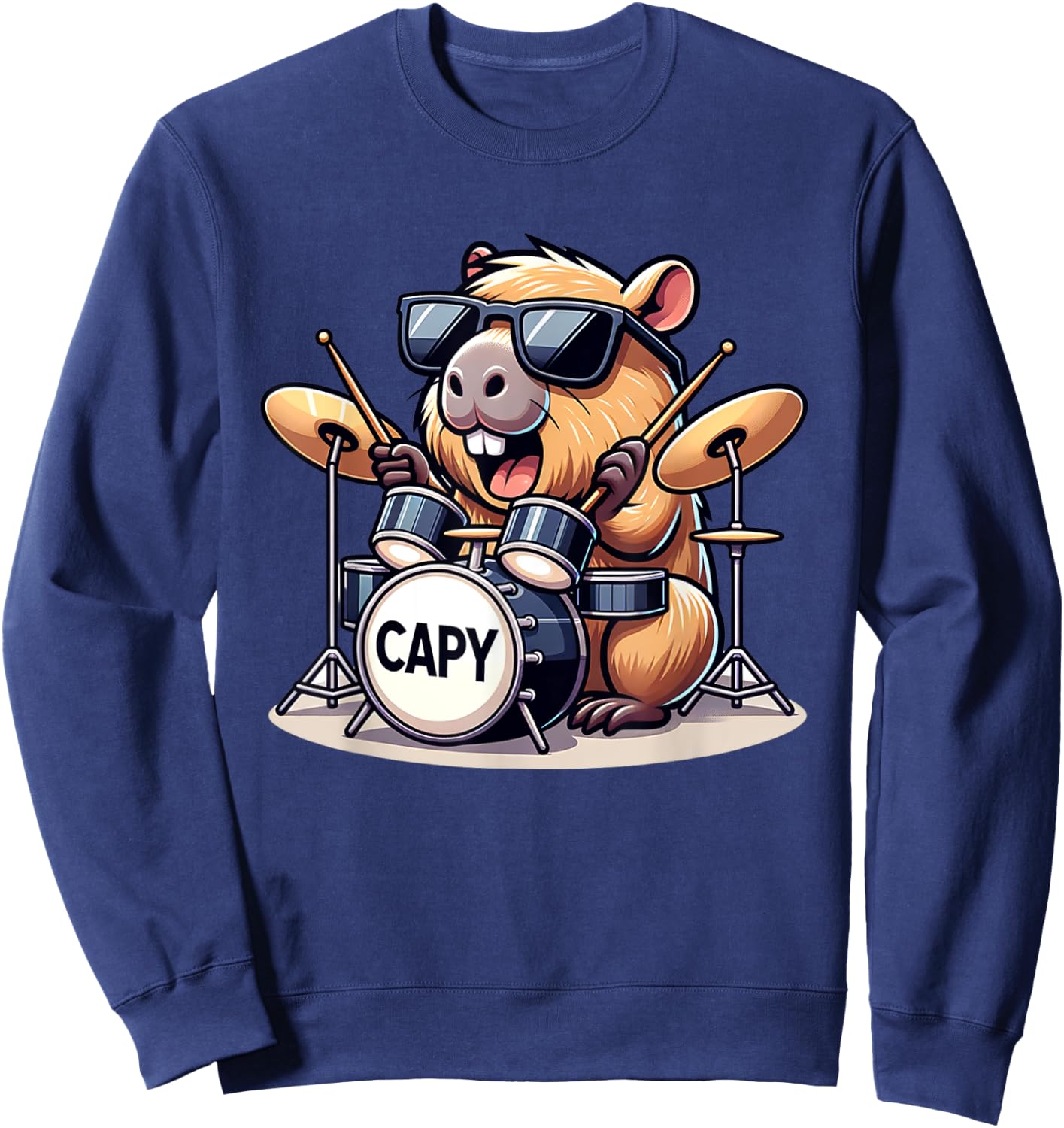 Lustige Capybara spielt Schlagzeug Kinder Junge Mädchen Sweatshirt - Sweatshirt | Navy