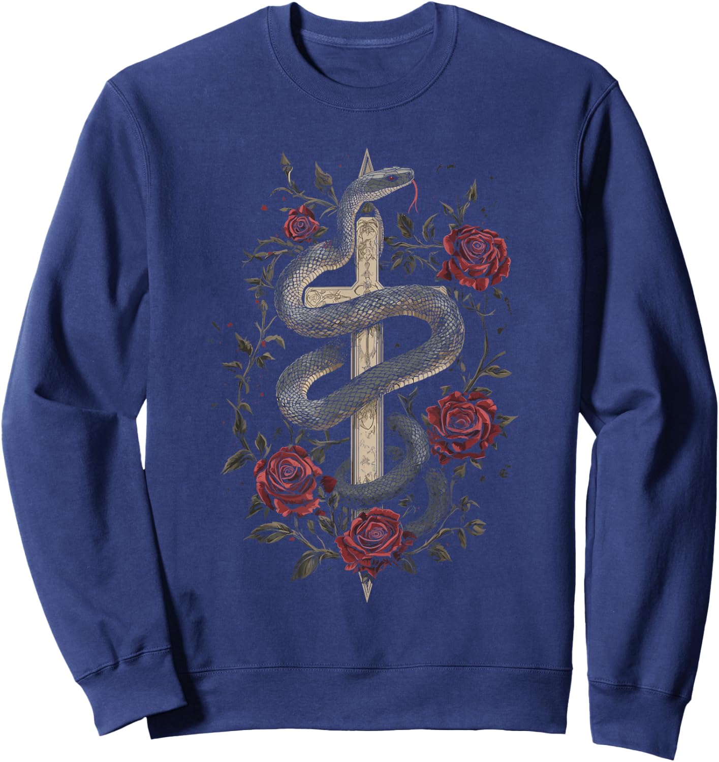 Snakes and Roses Around a Sword - Gothic , Black, S Sweatshirt - Sweatshirt | Navy