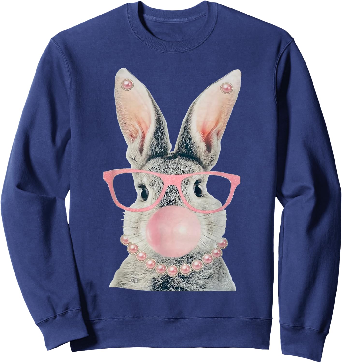 GLAM Funny BUNNY Wear Glasses Bead Sweatshirt - Sweatshirt | Navy