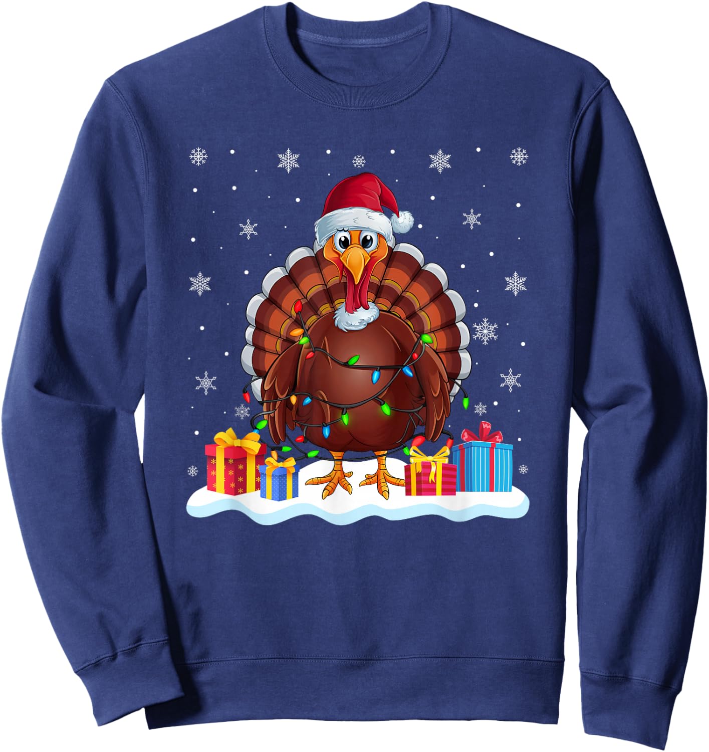 Turkey Santa Hat Christmas Tree Light Xmas Pajama Sweatshirt - Sweatshirt | Navy