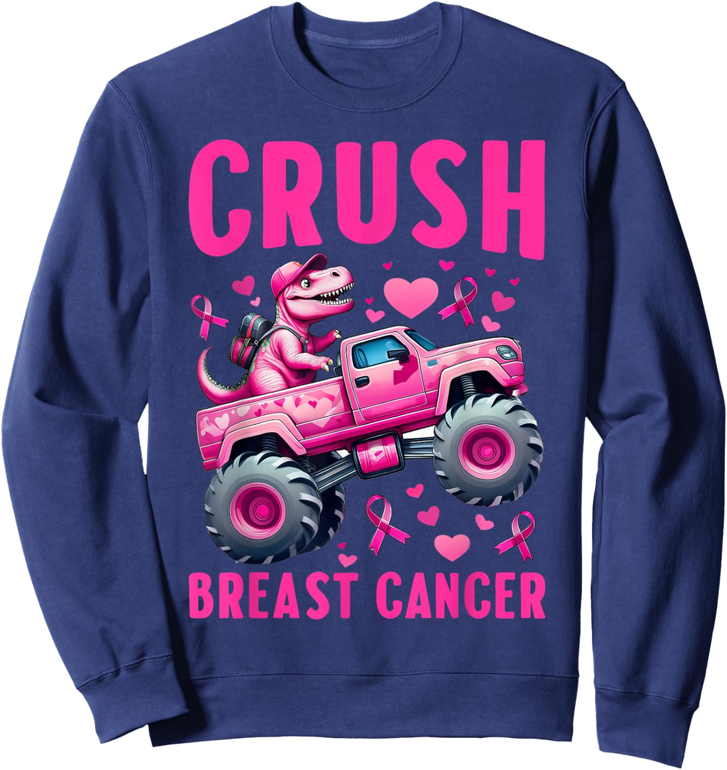 Crush Breast Cancer Awareness Monster Truck Toddler Boy Kids Sweatshirt - Sweatshirt | Navy