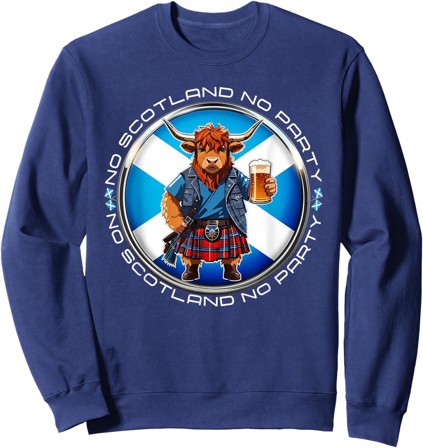 No Scotland No Party Scottish Pride Scotland Highland Cow Sweatshirt - Sweatshirt | Navy