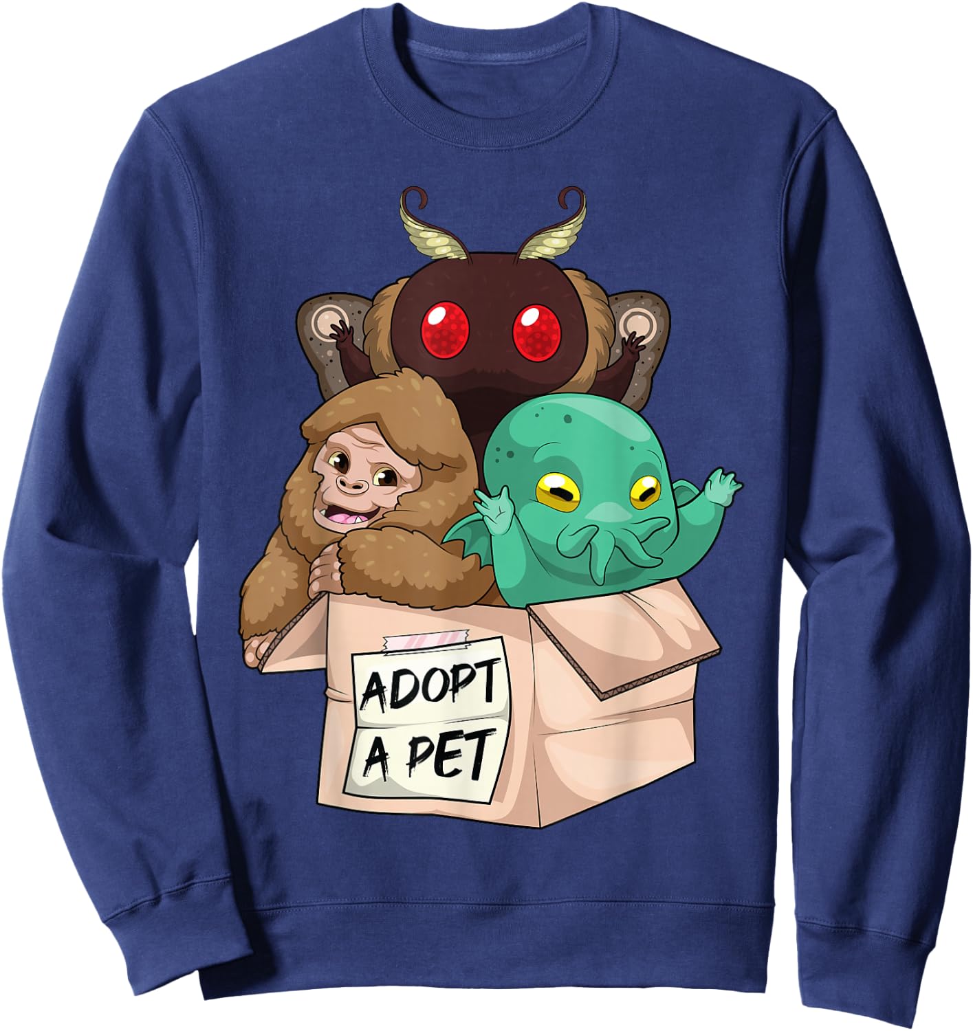 Adopt A Pet Shirt Creepy Monsters Bigfoot Mothman Sweatshirt - Sweatshirt | Navy