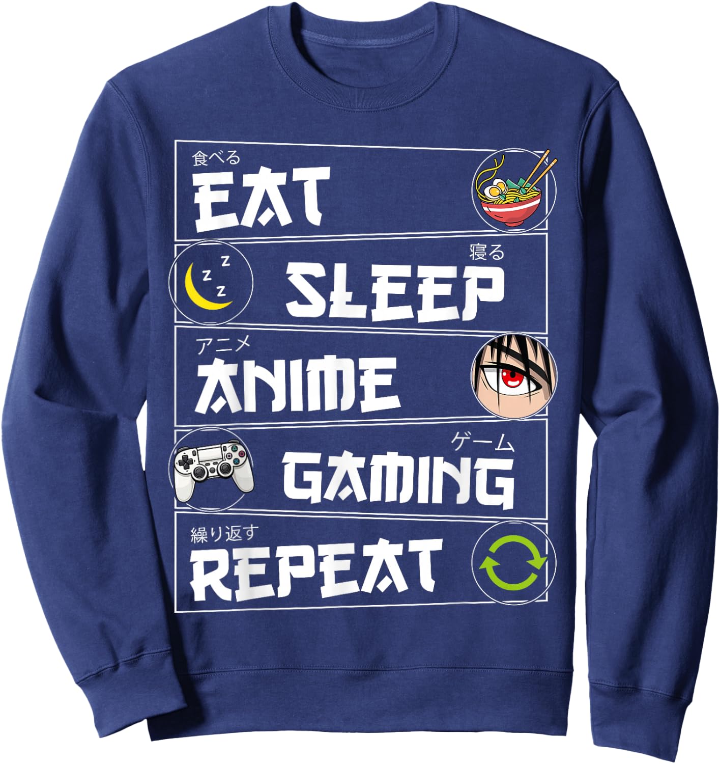 Eat Sleep Anime Gaming Repeat Kawaii Otaku Gamer Anime Manga Sweatshirt - Sweatshirt | Navy