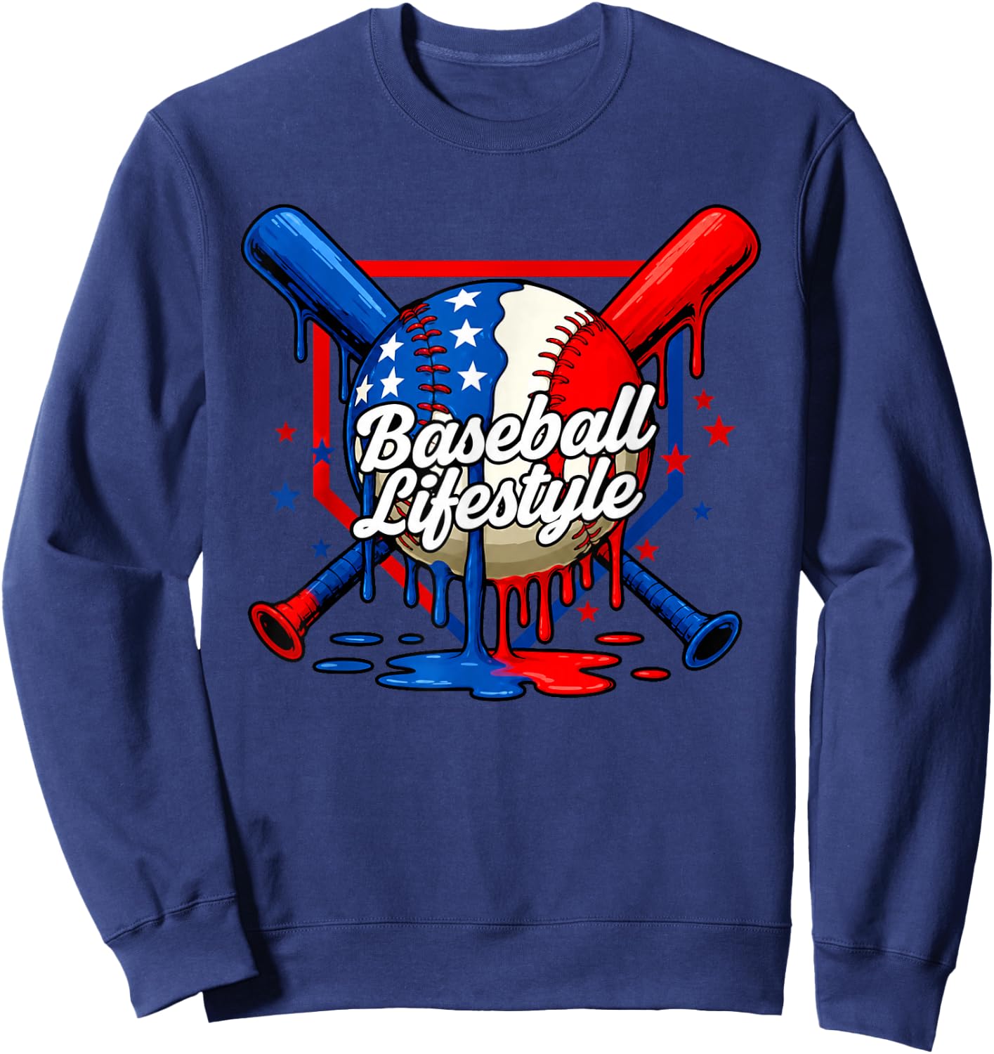 Baseball Drip Lifestyle USA US Flag Patriotic Boys Youth Kid Sweatshirt - Sweatshirt | Navy