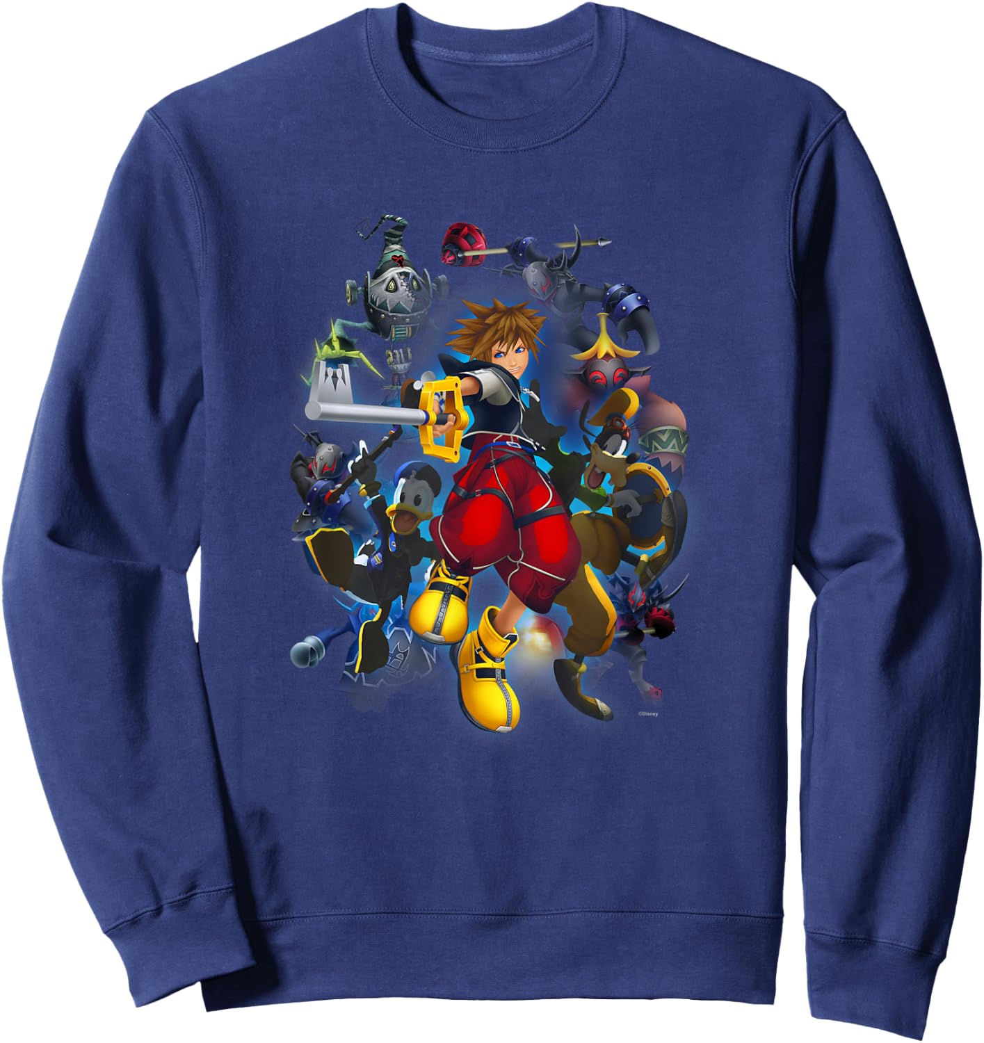 Disney Kingdom Hearts Sora Surrounded Vintage Hero Poster Sweatshirt - Sweatshirt | Navy