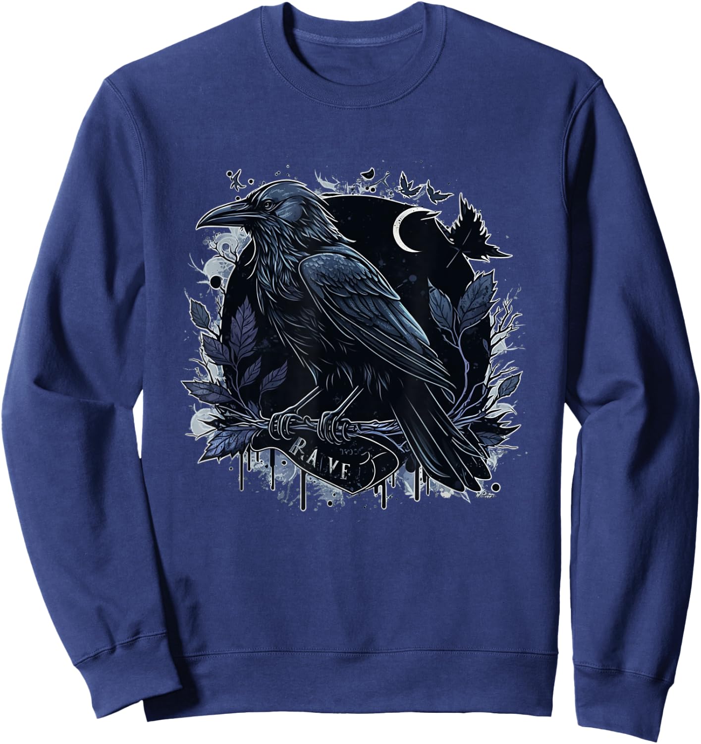 Raven Graphic Goth Black Crow Sweatshirt - Sweatshirt | Navy
