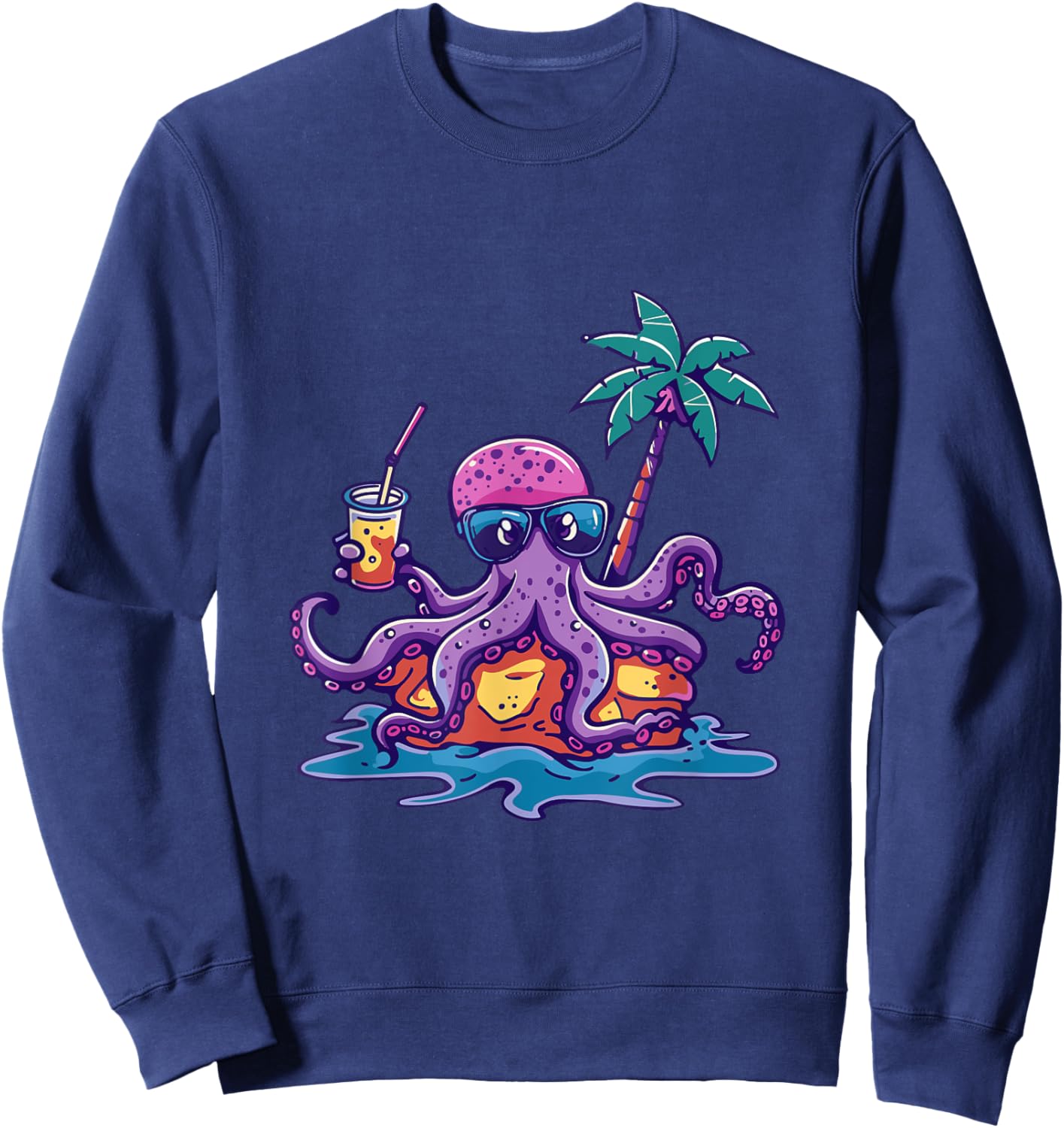 Octopus Party Palm Trees Summer Holiday Sweatshirt - Sweatshirt | Navy