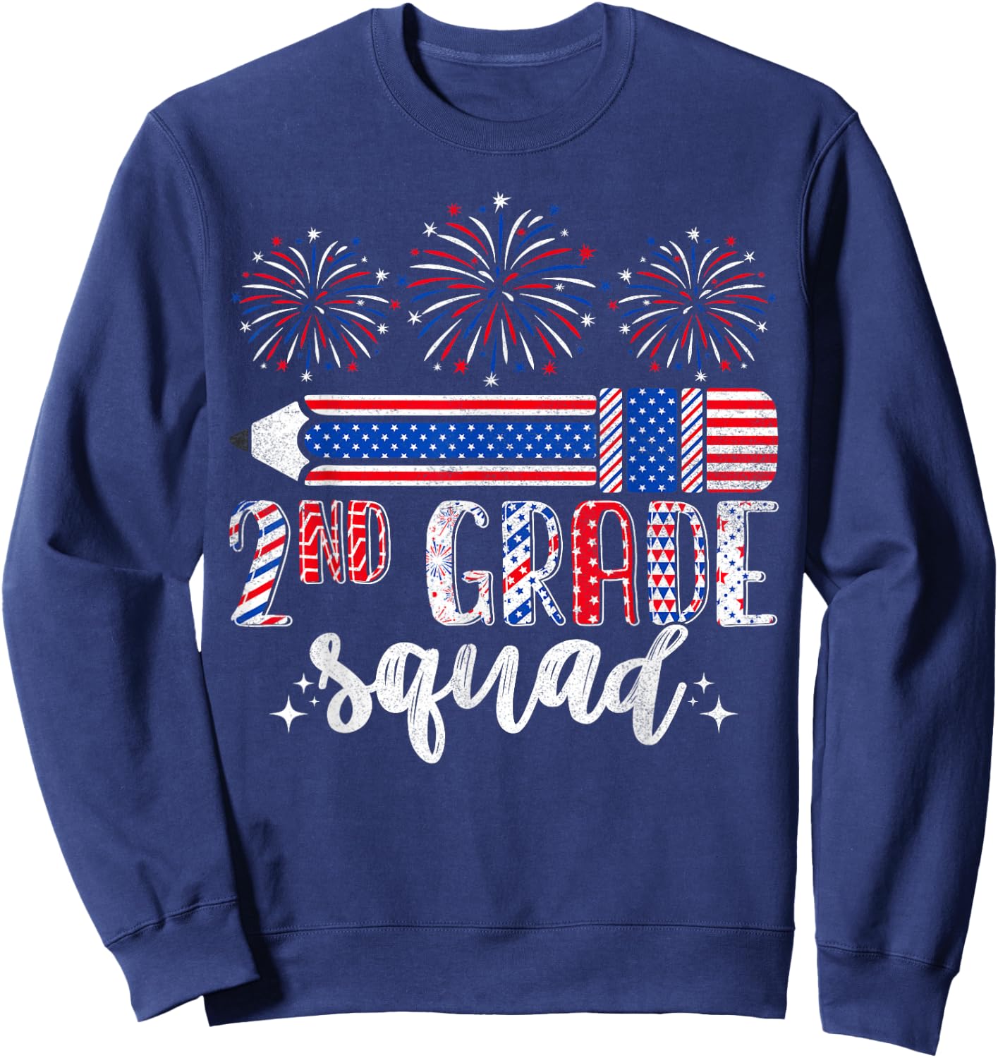 4th of July Patriotic 2nd Grade Squad Teacher Funny Matching Sweatshirt - Sweatshirt | Navy