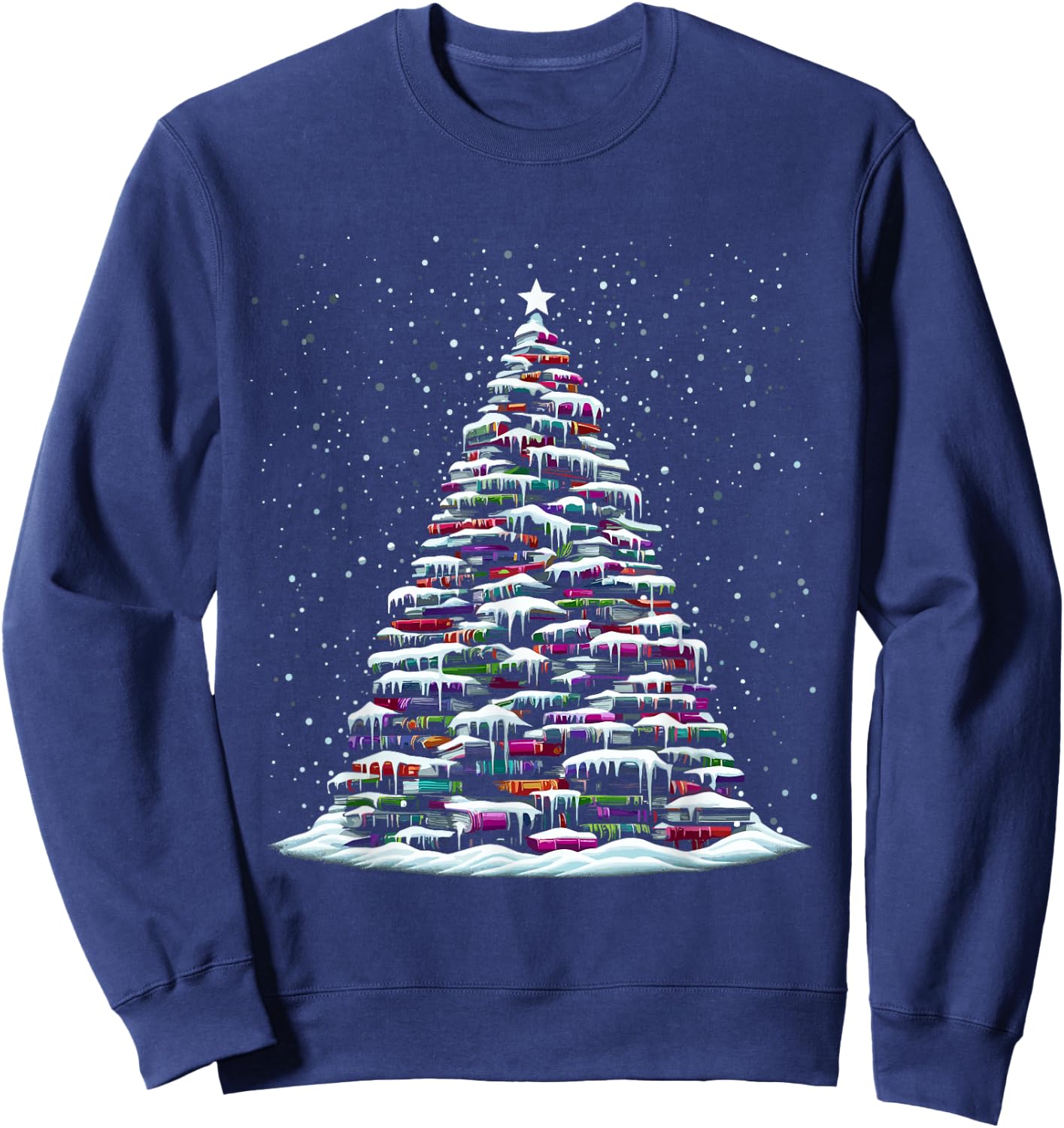 Christmas Tree Of Books - Xmas Tree Reading Book Lover Sweatshirt - Sweatshirt | Navy