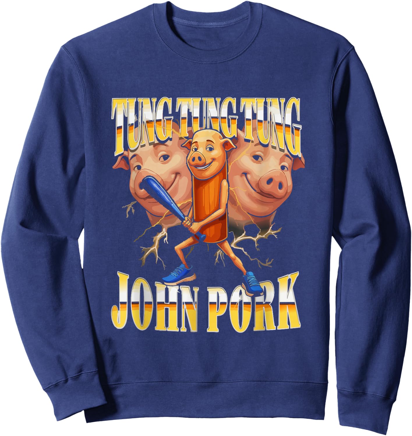 John Pork Tung Tung Tung Meme Humor Sweatshirt - Sweatshirt | Navy