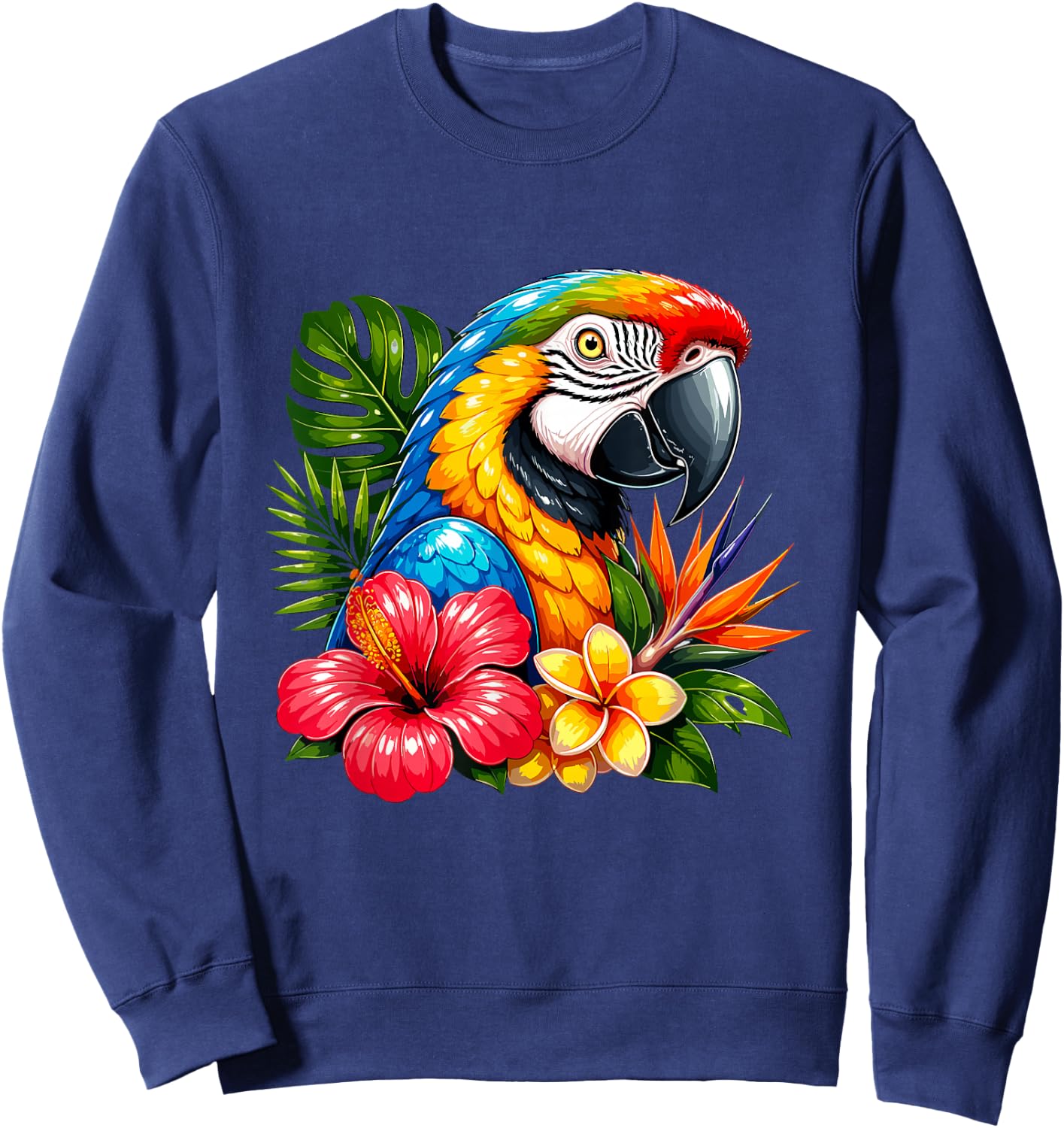 Colorful Parrot Tropical Flowers Summer Vibes Sweatshirt - Sweatshirt | Navy