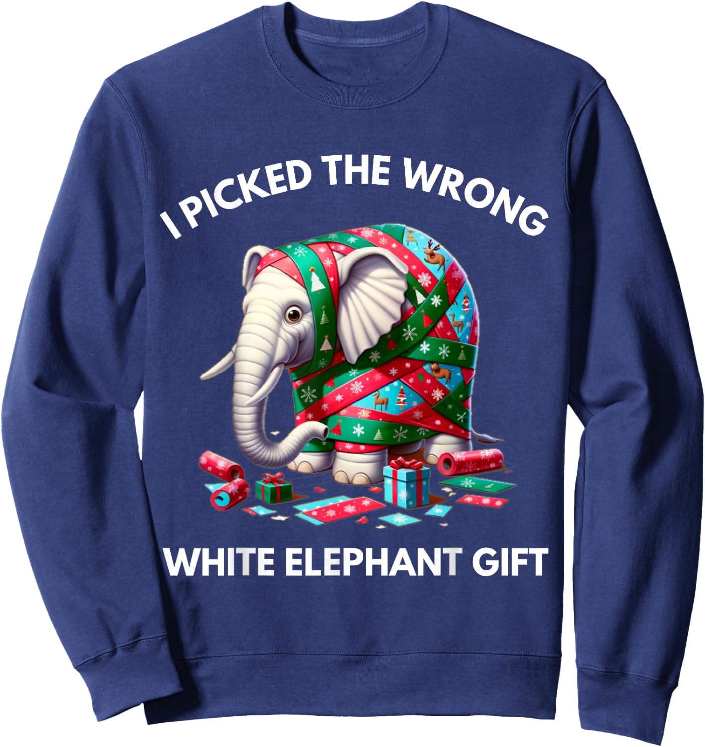 Funny White Elephant Gift Wrapped Elephant Dumb Gift Sweatshirt - Sweatshirt | Navy