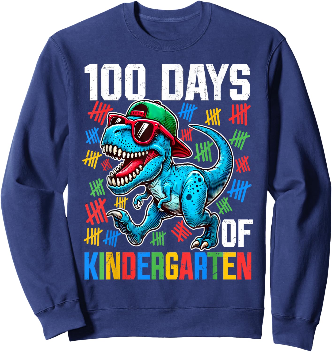 100 Days Of Kindergarten Dinosaur 100th Day Of School Boys Sweatshirt - Sweatshirt | Navy