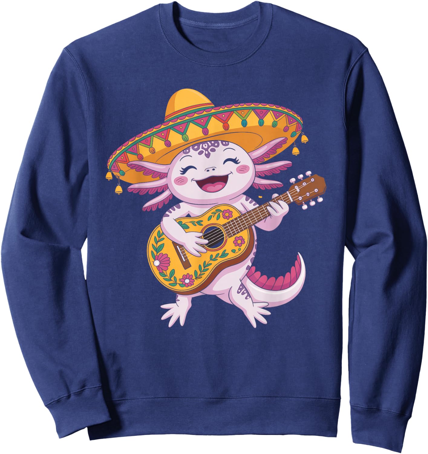 Mariachi Axolotl Fiesta Cinco De Mayo Party Sombrero Guitar Sweatshirt - Sweatshirt | Navy