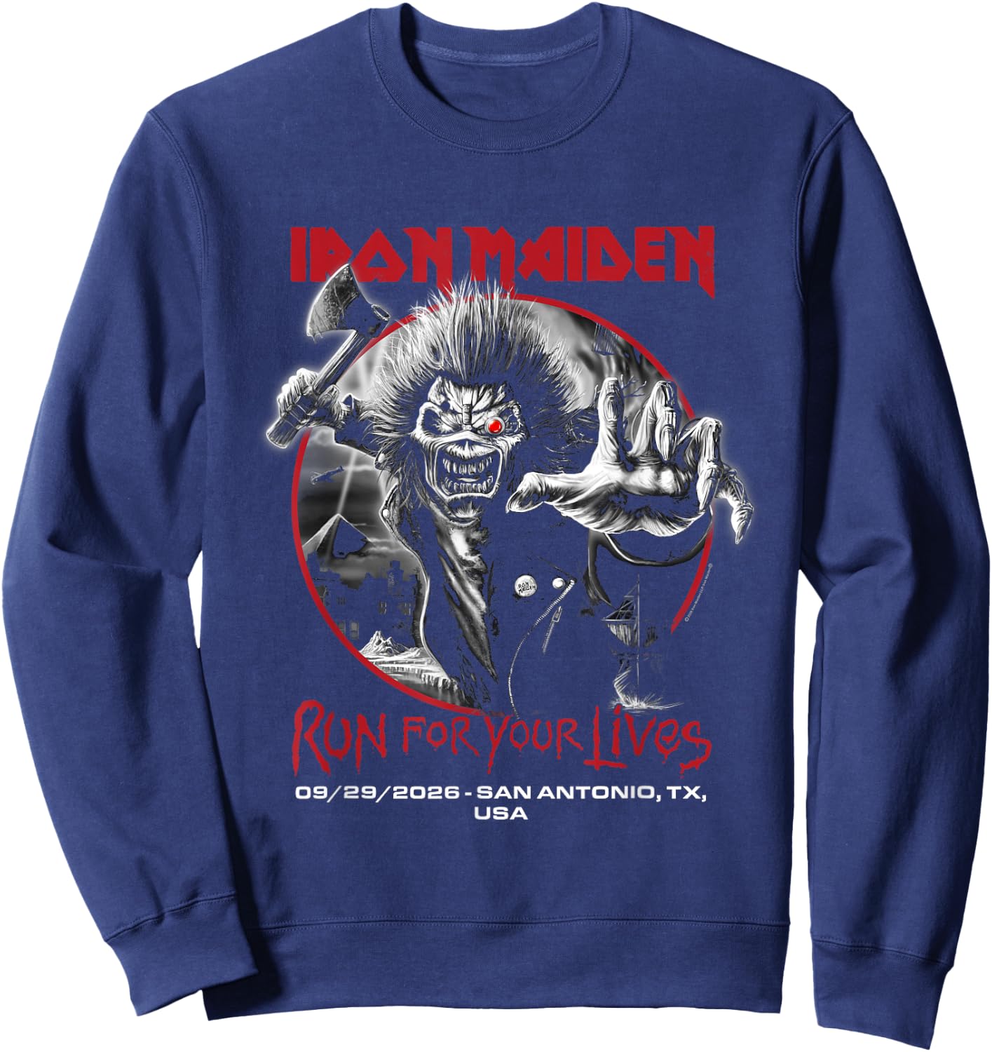 Iron Maiden Run for Your Lives Tour 2026 San Antonio Sweatshirt - Sweatshirt | Navy