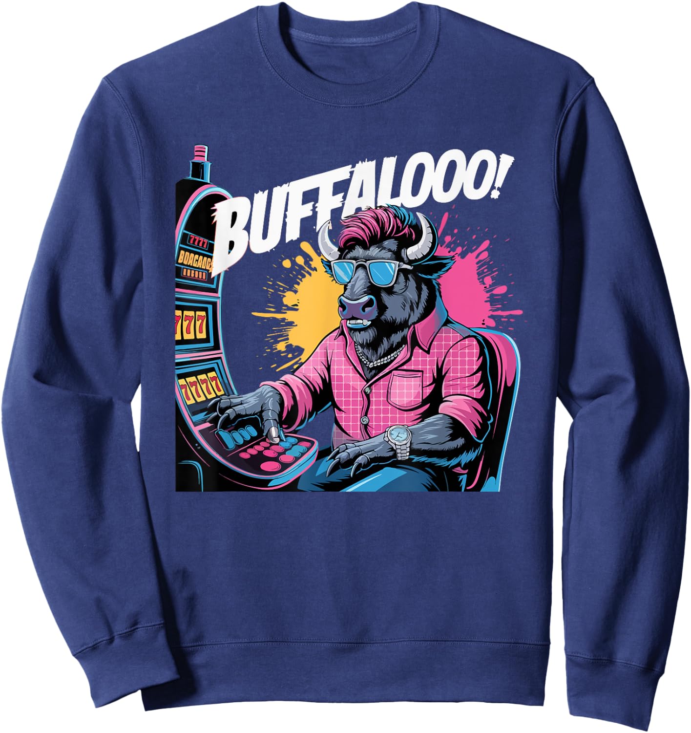 Buffalo Slot Machine Funny Casino Lovers Art Sweatshirt - Sweatshirt | Navy