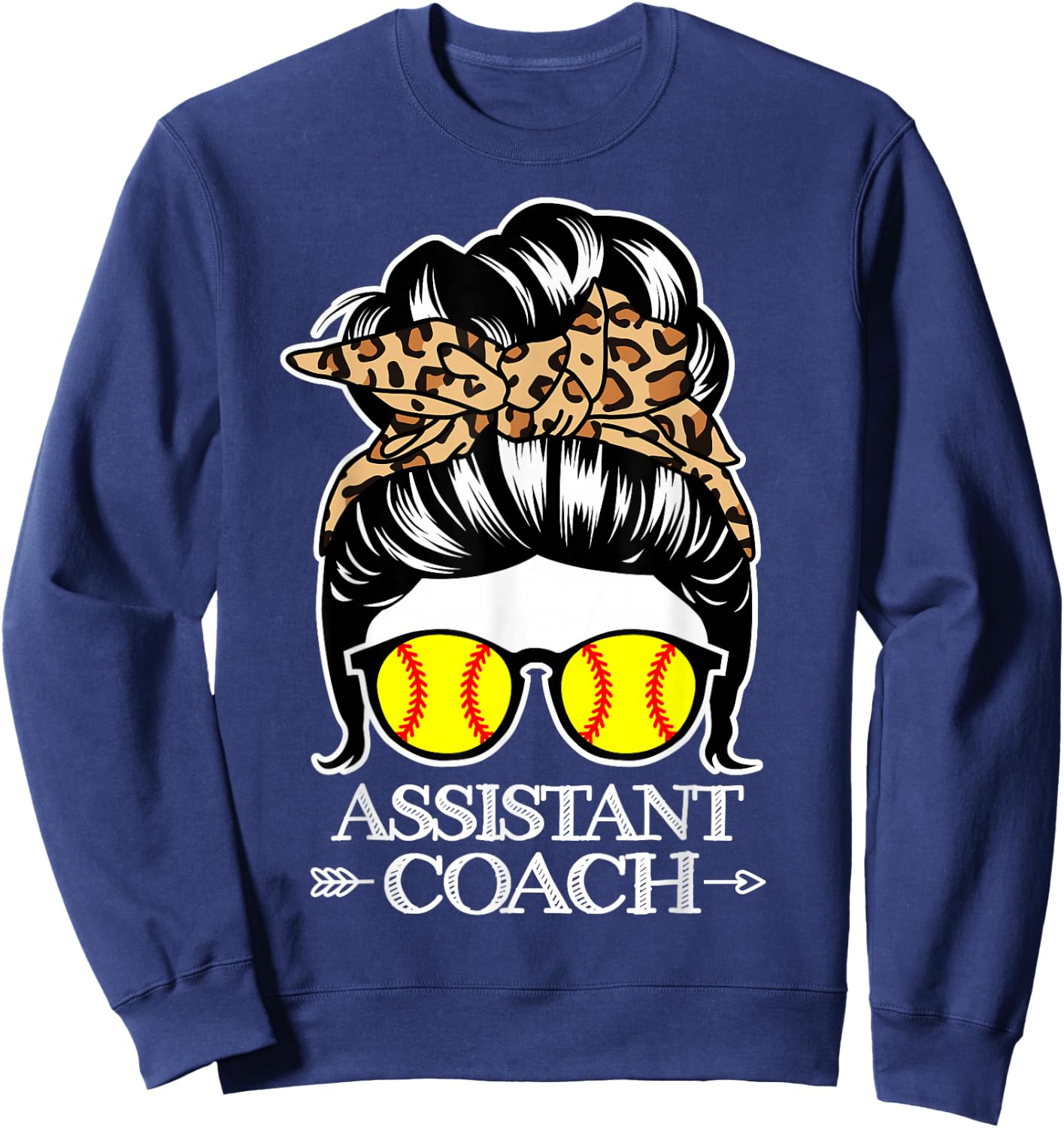 Softball Assistant Coach Messy Bun Hair Funny Softball Coach Sweatshirt - Sweatshirt | Navy