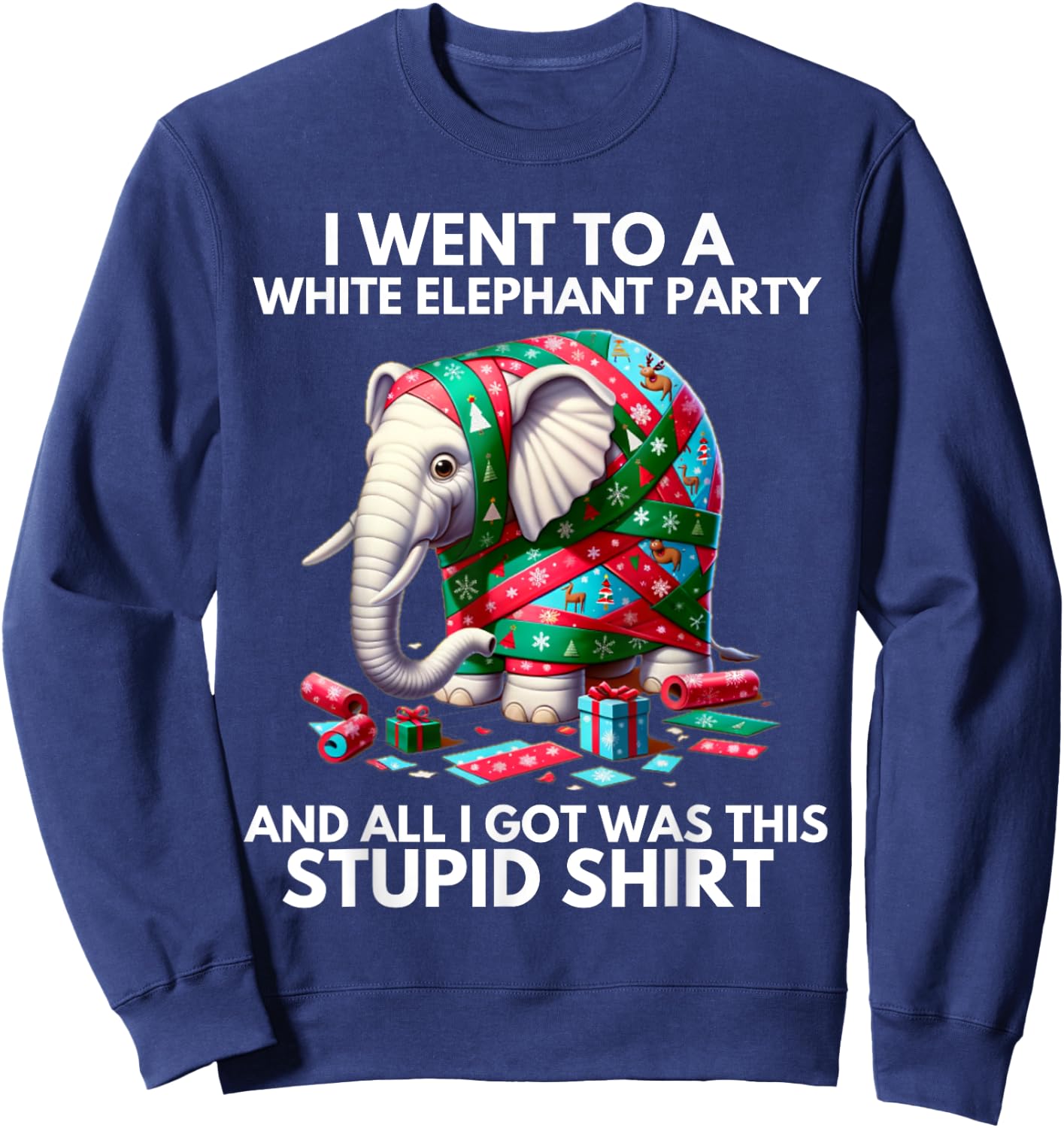 Funny White Elephant Gift Wrapped Elephant Dumb Gift Sweatshirt - Sweatshirt | Navy