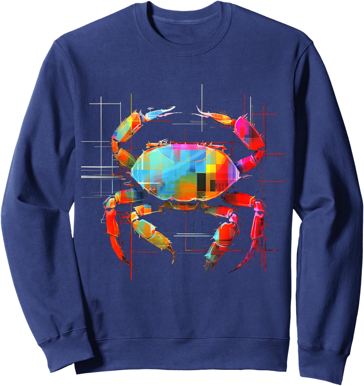 Crab Geometric Animal Art Graphic Motif Crab Sweatshirt - Sweatshirt | Navy