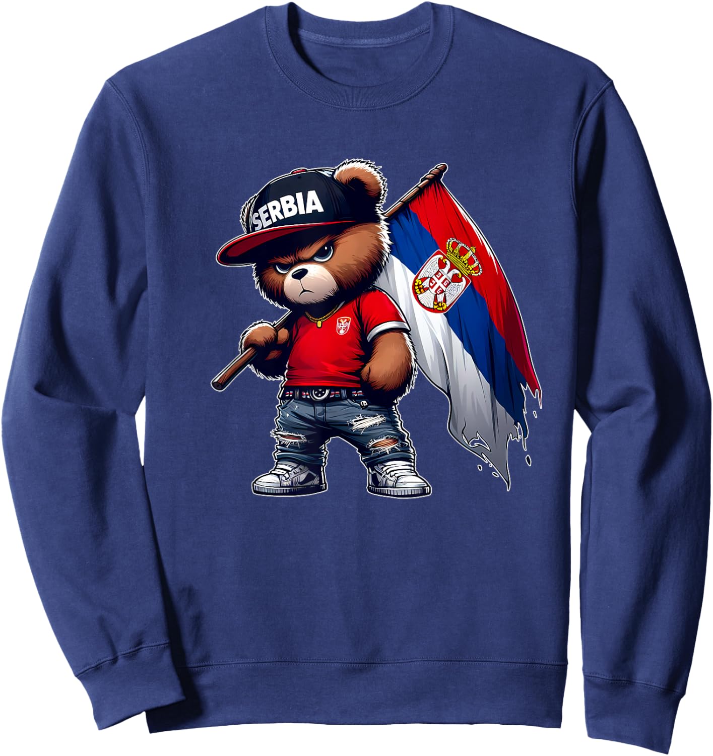 Cute Teddy Bear Serbian Flag Yugoslavia Serbia , red Sweatshirt - Sweatshirt | Navy