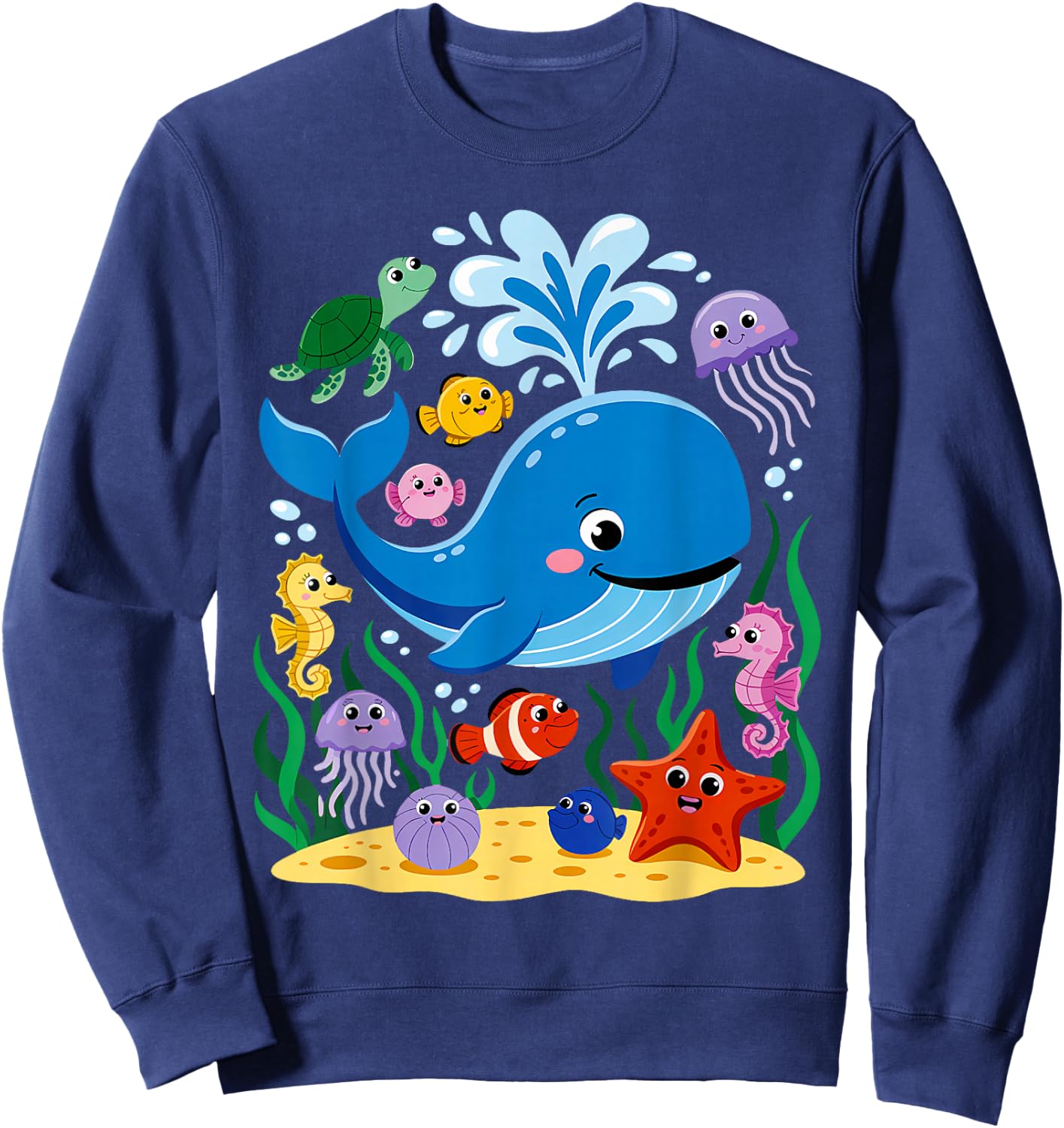 Sea Ocean Animals Whale Octopus Starfish Crab Kids Toddlers Sweatshirt - Sweatshirt | Navy