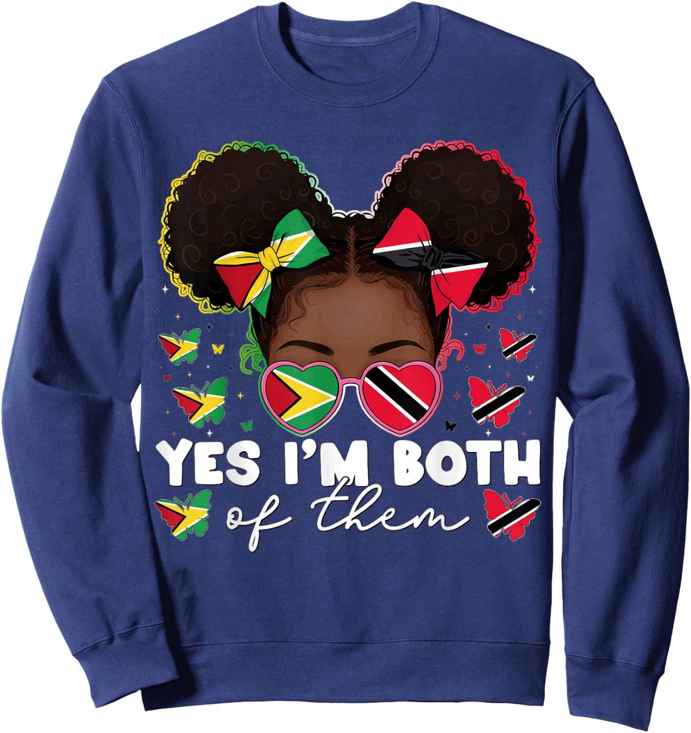 Half Trinidadian Guyanese Trinidad Flag Guyana Kids Girls Sweatshirt - Sweatshirt | Navy
