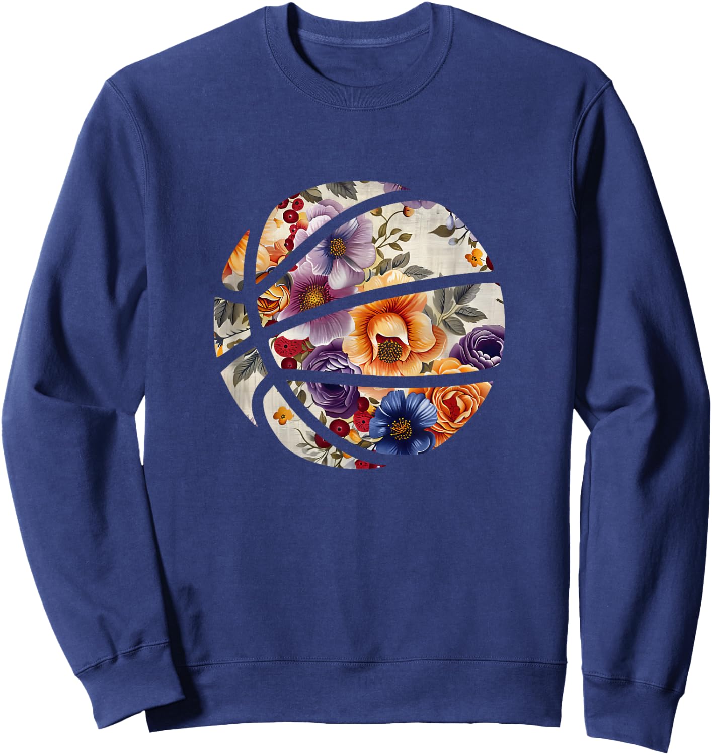Basketball Silhouette Flowers Botanical Floral Sweatshirt - Sweatshirt | Navy