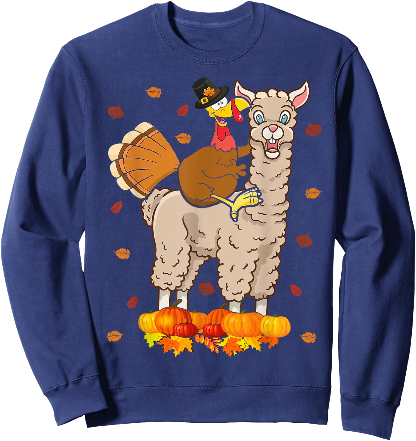 Turkey Riding Llama Cute Thanksgiving Turkey Llama Lover Sweatshirt - Sweatshirt | Navy