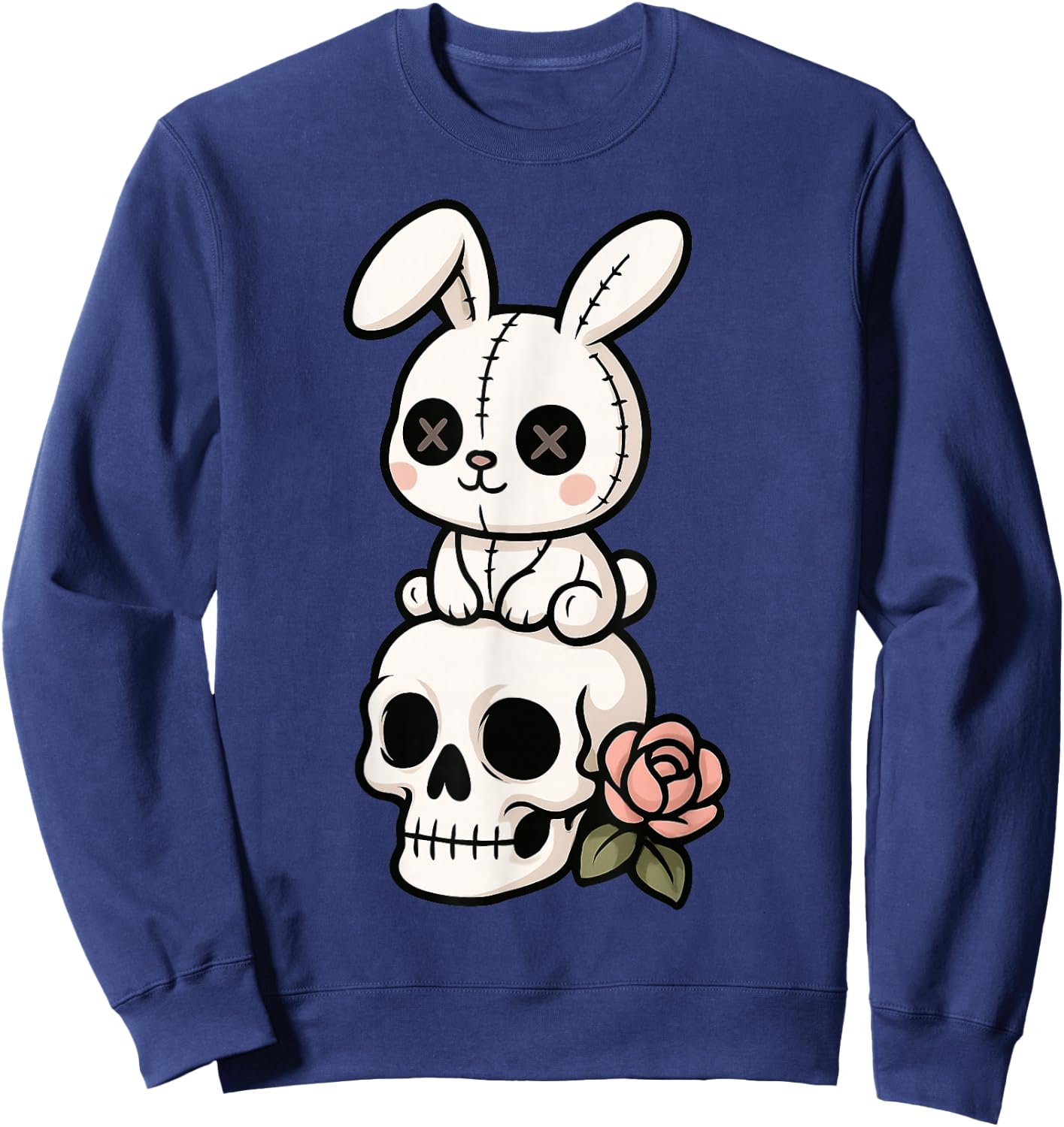 Goth Bunny Creepy Cute Skull Gothic Aesthetic Skull Rabbit Sweatshirt - Sweatshirt | Navy