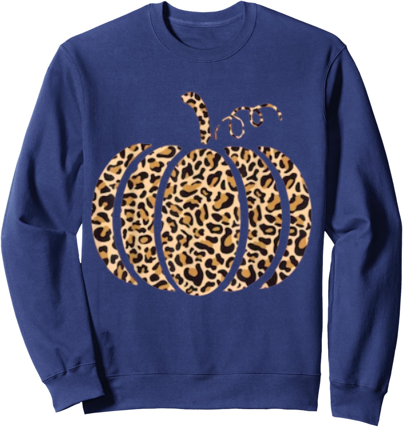 Pumpkin Leopard Print Cheetah Fall Graphic Thanksgiving Sweatshirt - Sweatshirt | Navy