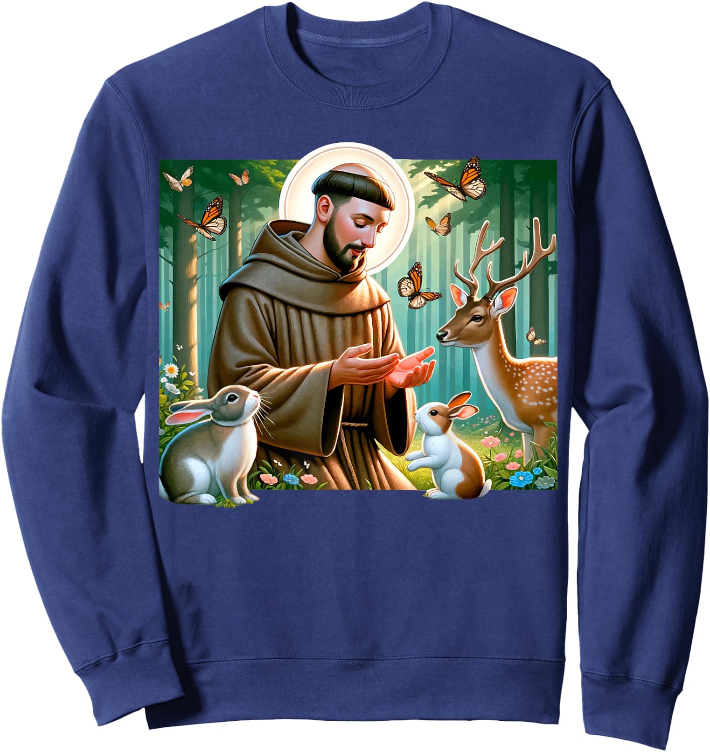 St Francis of Assisi Patron Saint of Animals Forest Catholic Sweatshirt - Sweatshirt | Navy