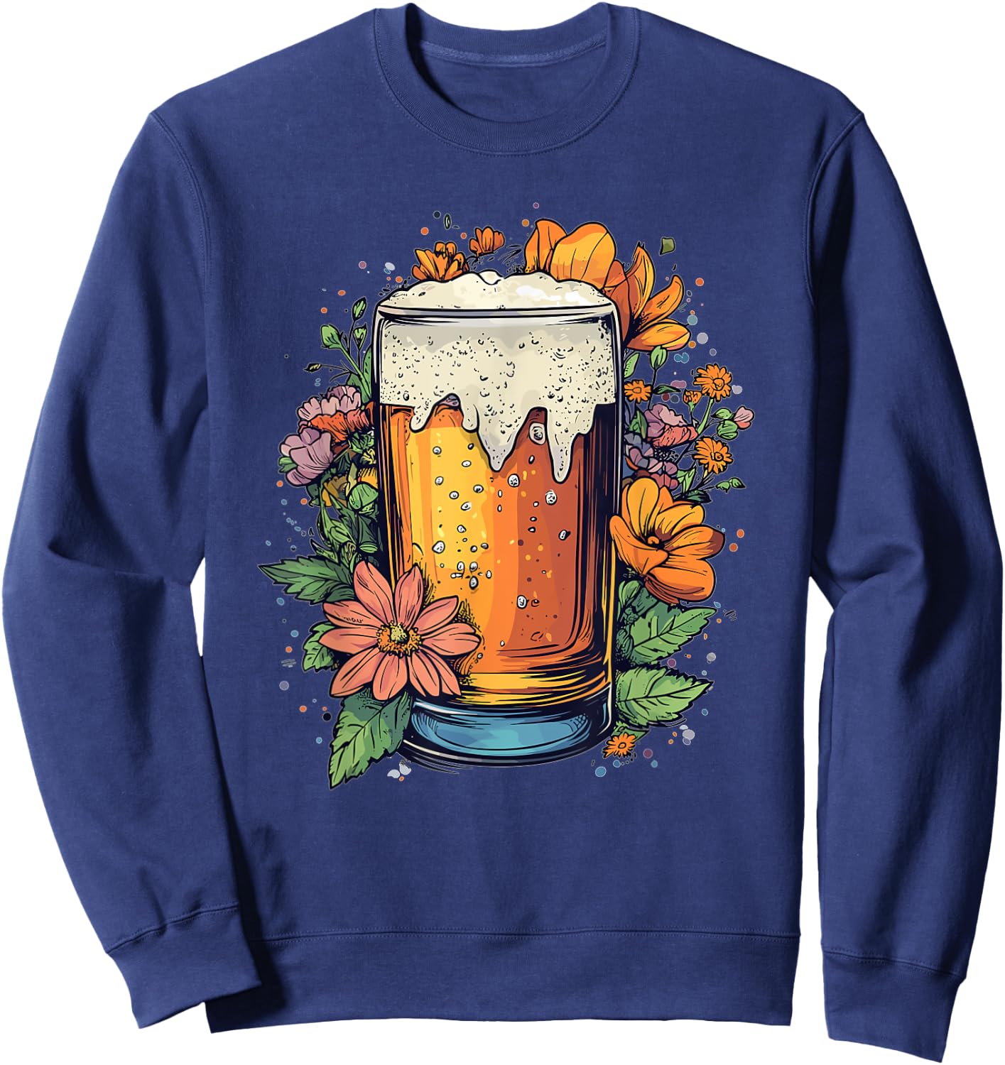 Floral Beer Glass With Blossoming Flowers Sweatshirt - Sweatshirt | Navy