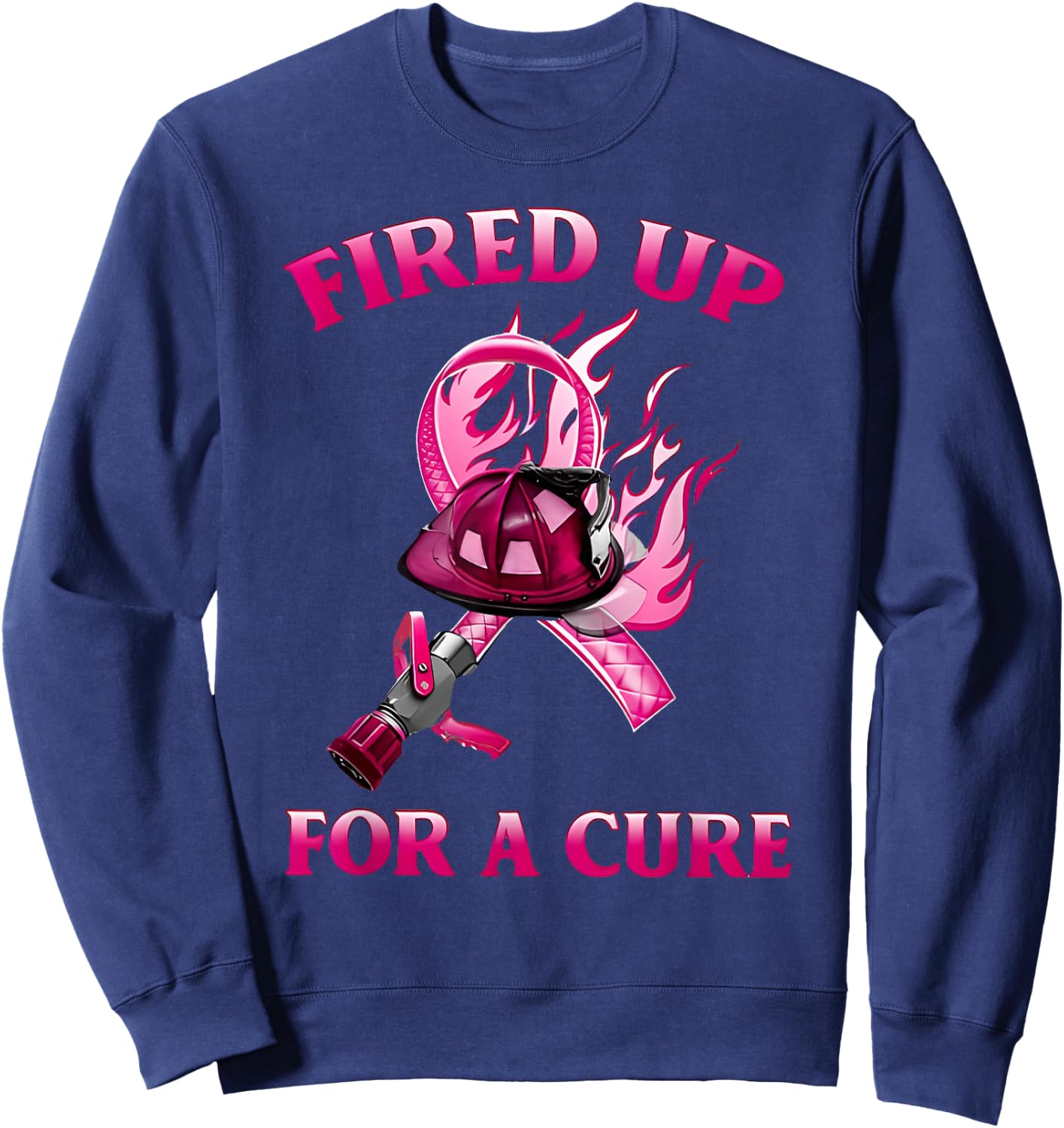 Breast Cancer Fired Up for a Cure Cute Pink Ribbon Fireman Sweatshirt - Sweatshirt | Navy